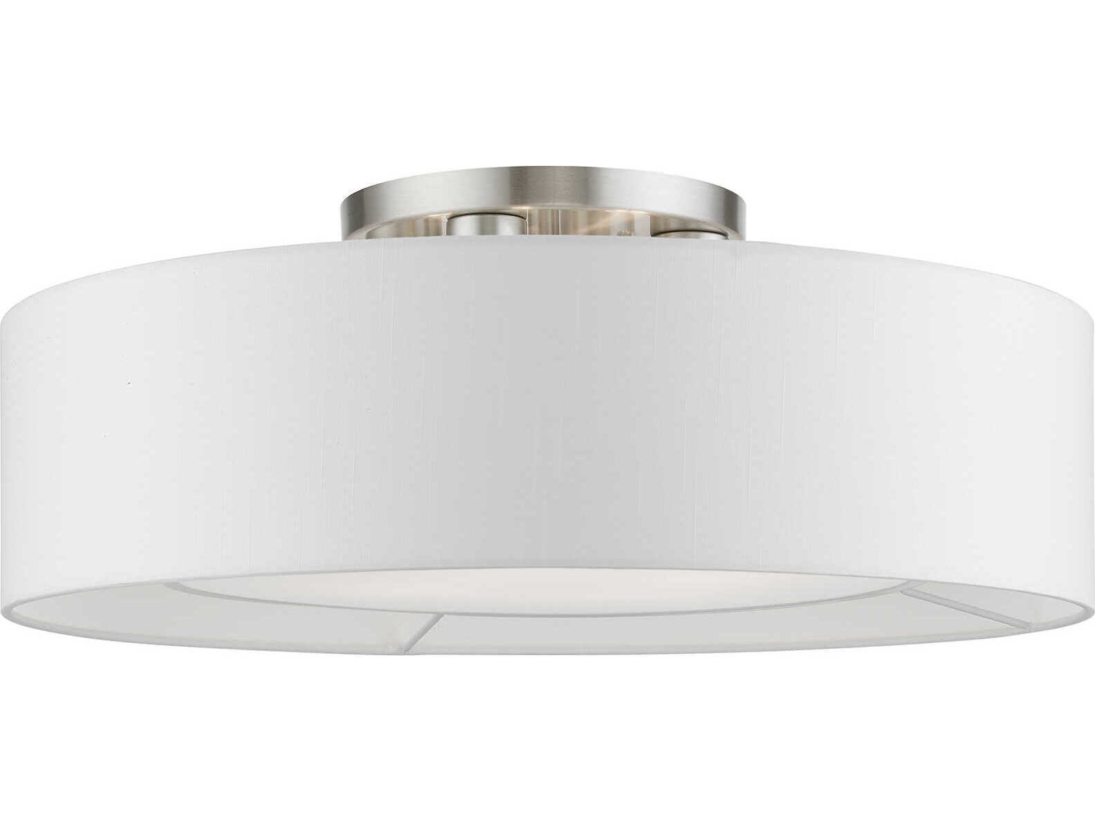 Livex Lighting Gilmore 4-Light Brushed Nickel Shiny White Drum Semi Flush Mount