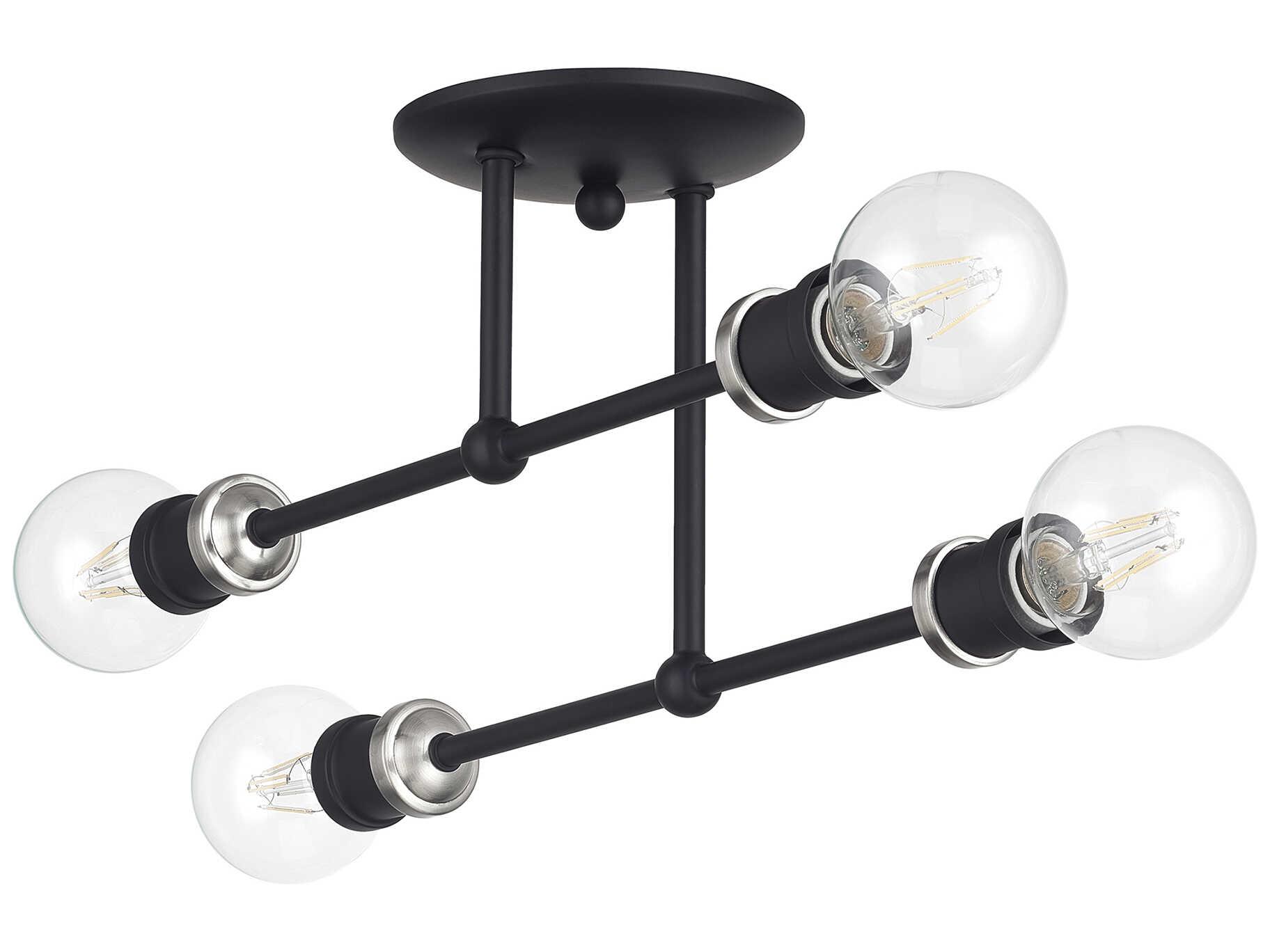 Livex Lighting Delacroix 4-Light Black Brushed Nickel Semi Flush Mount