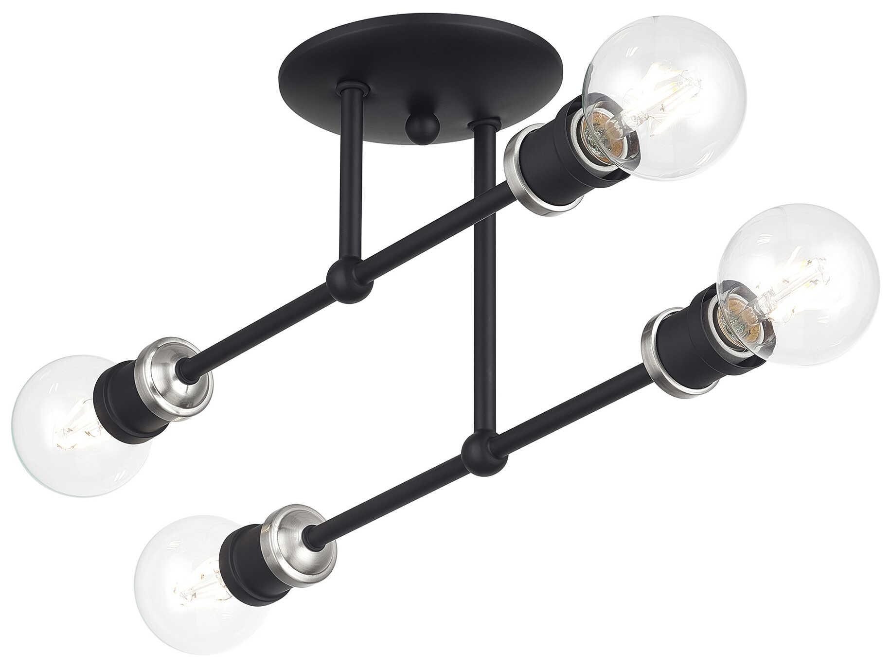 Livex Lighting Delacroix 4-Light Black Brushed Nickel Semi Flush Mount