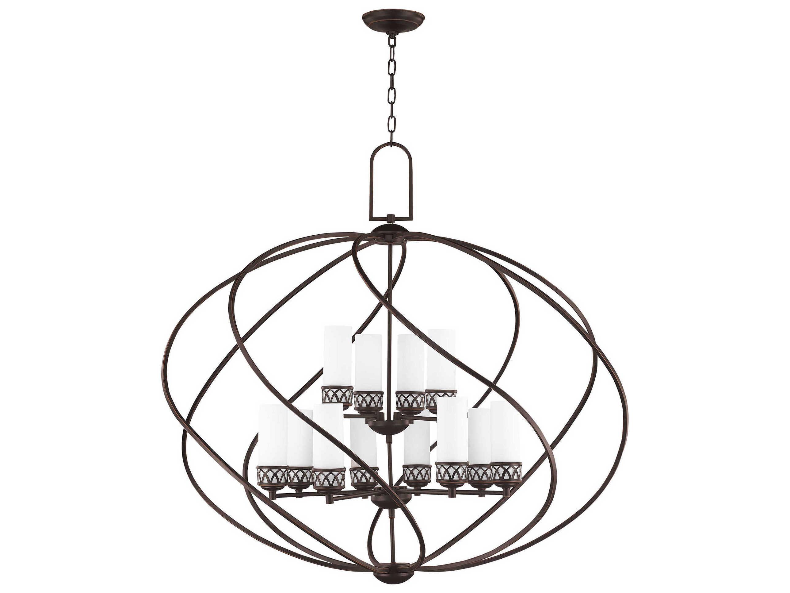 Livex Lighting Westfield 12-Light Olde Bronze White Glass Candelabra Cylinder Chandelier