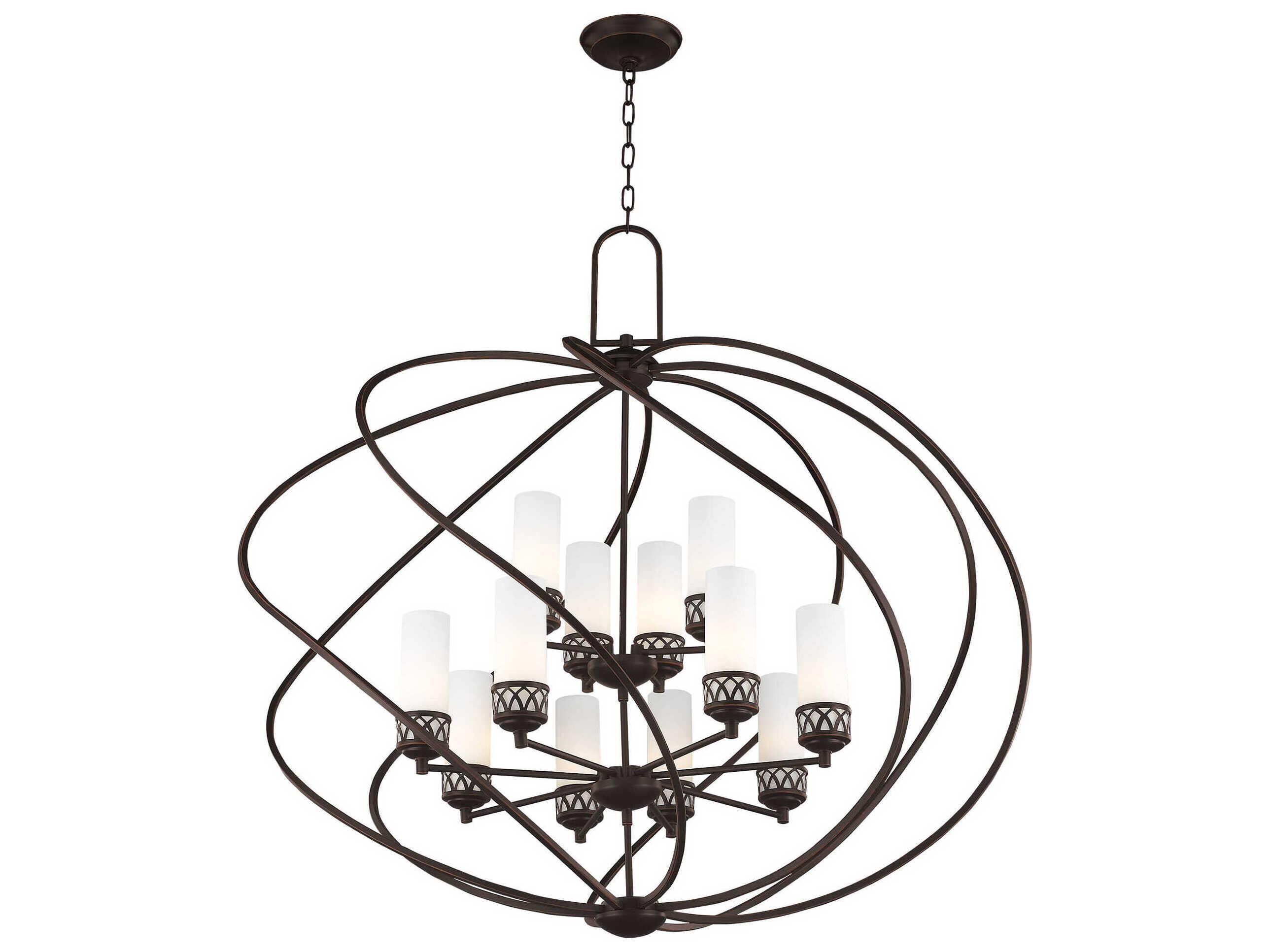 Livex Lighting Westfield 12-Light Olde Bronze White Glass Candelabra Cylinder Chandelier