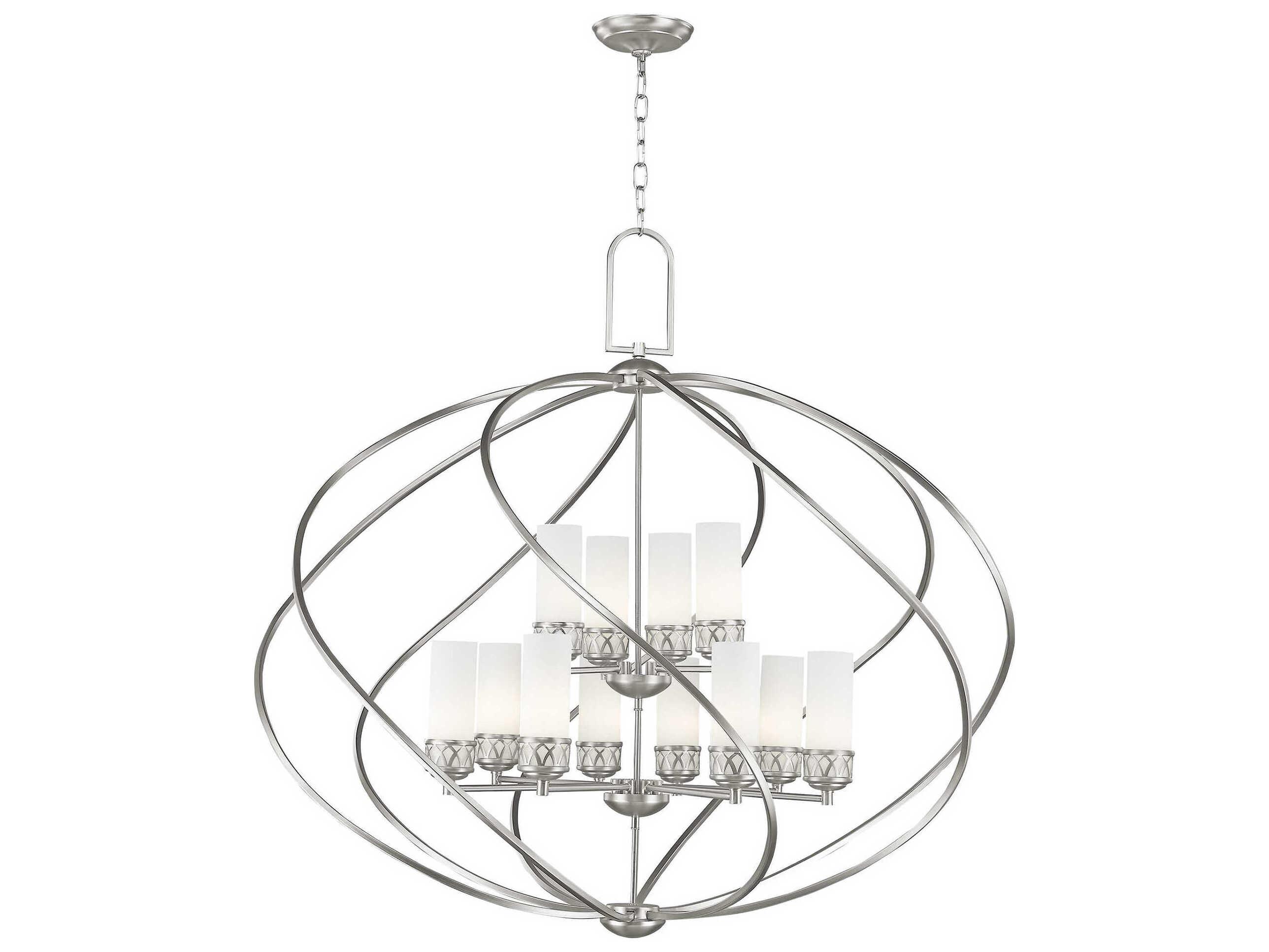 Livex Lighting Westfield 12-Light Brushed Nickel Glass Candelabra Cylinder Tiered Chandelier