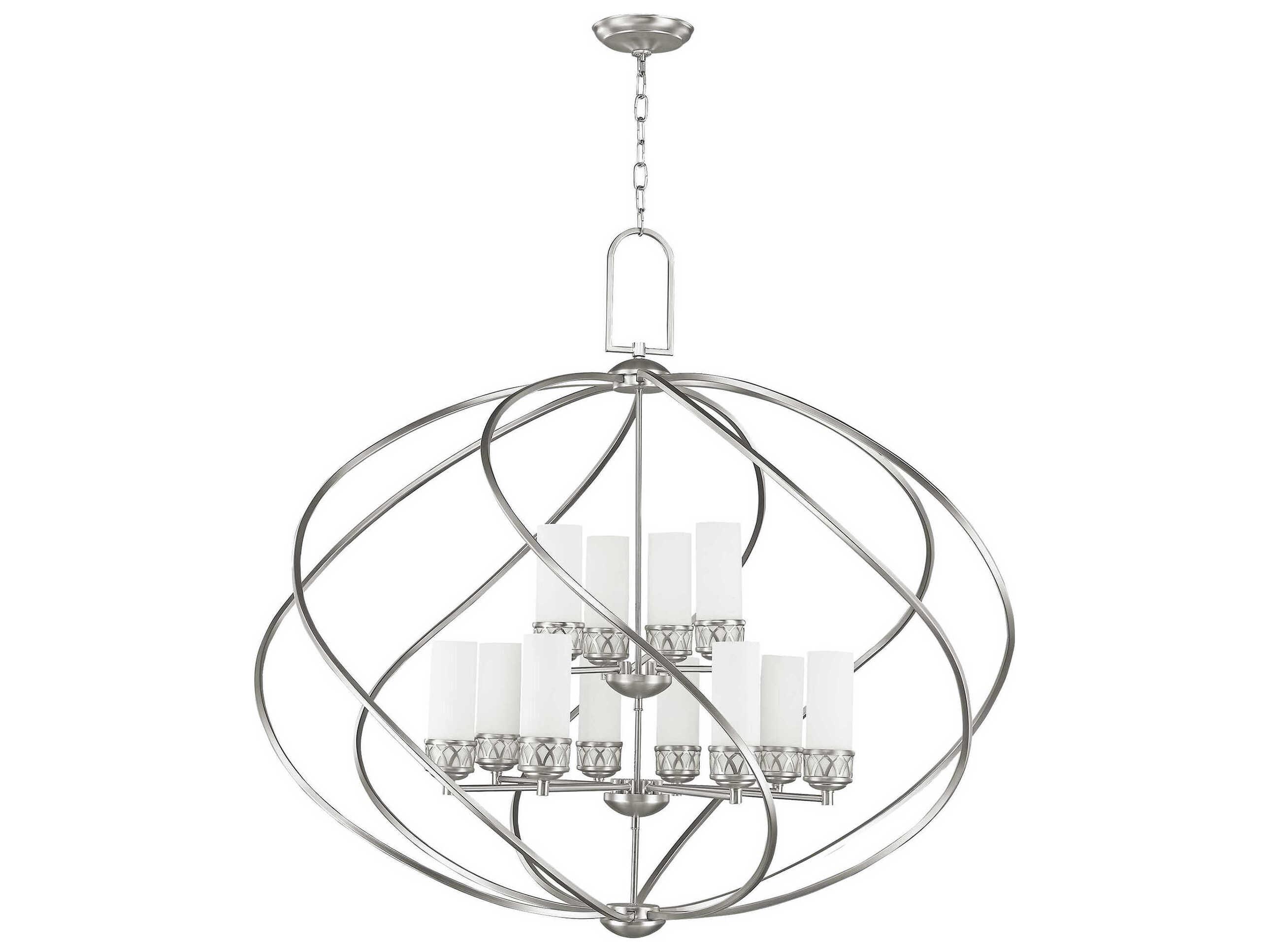 Livex Lighting Westfield 12-Light Brushed Nickel Glass Candelabra Cylinder Tiered Chandelier