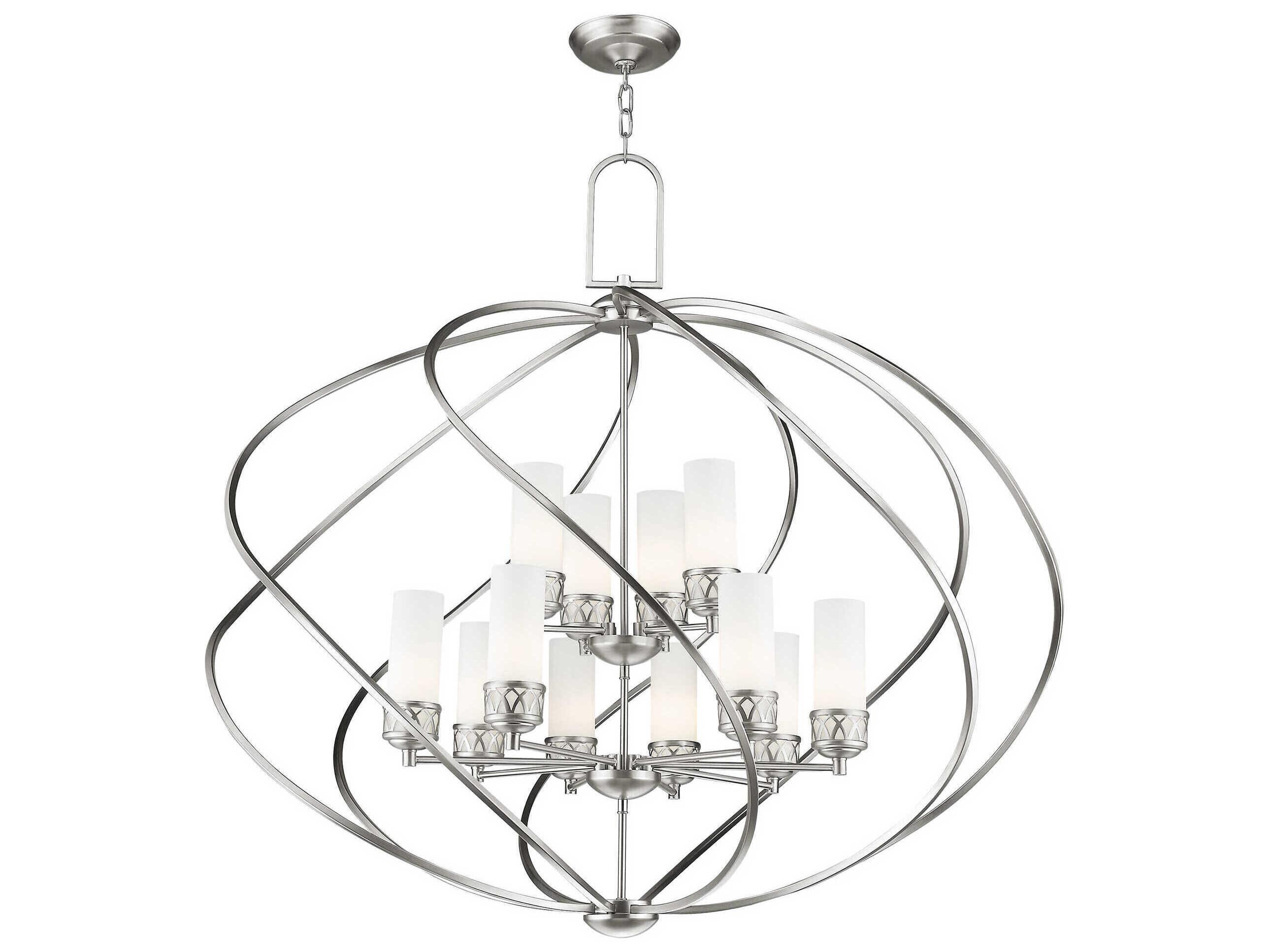 Livex Lighting Westfield 12-Light Brushed Nickel Glass Candelabra Cylinder Tiered Chandelier