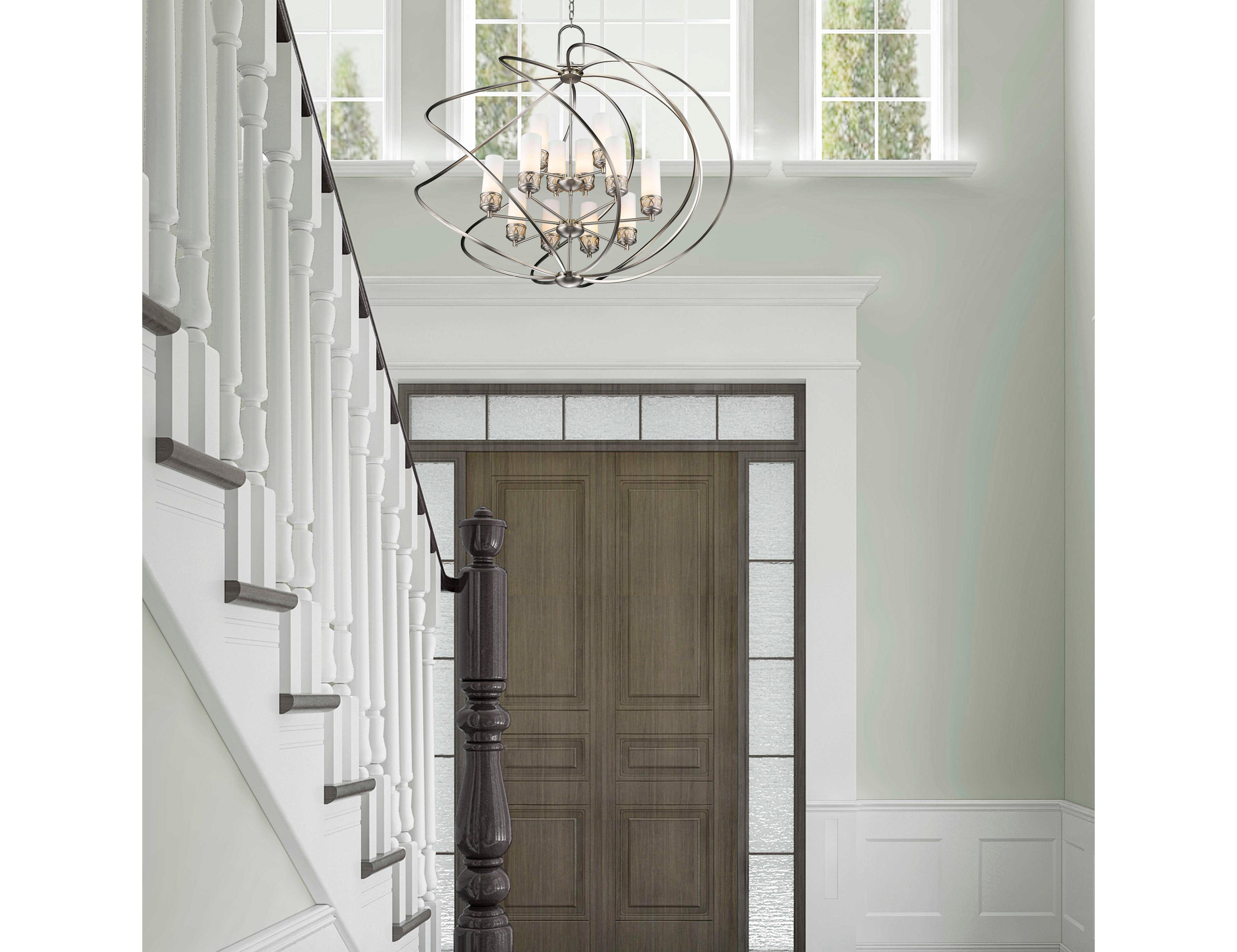 Livex Lighting Westfield 12-Light Brushed Nickel Glass Candelabra Cylinder Tiered Chandelier