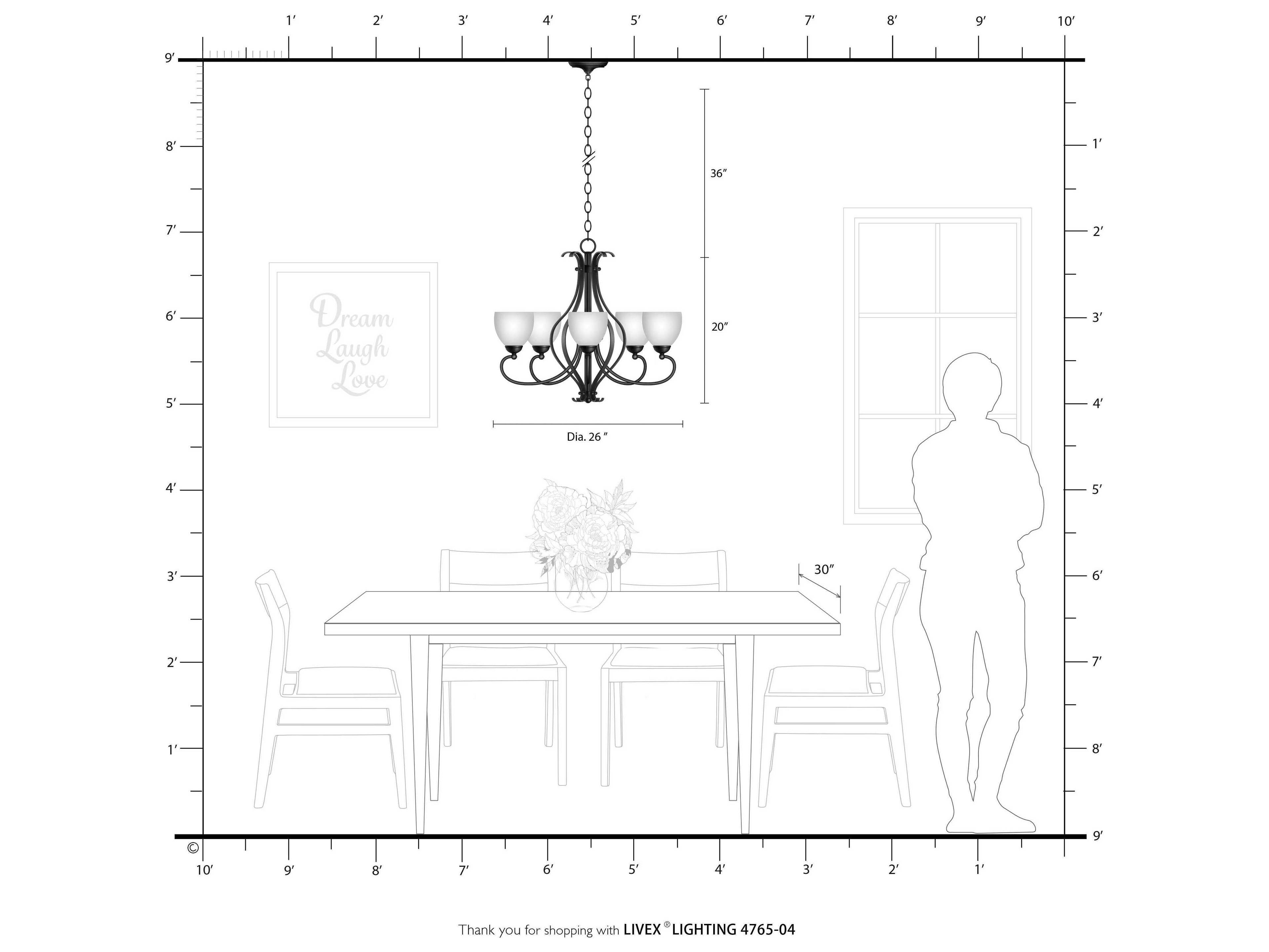 Livex Lighting Brookside 5-Light Black Glass Bell Chandelier