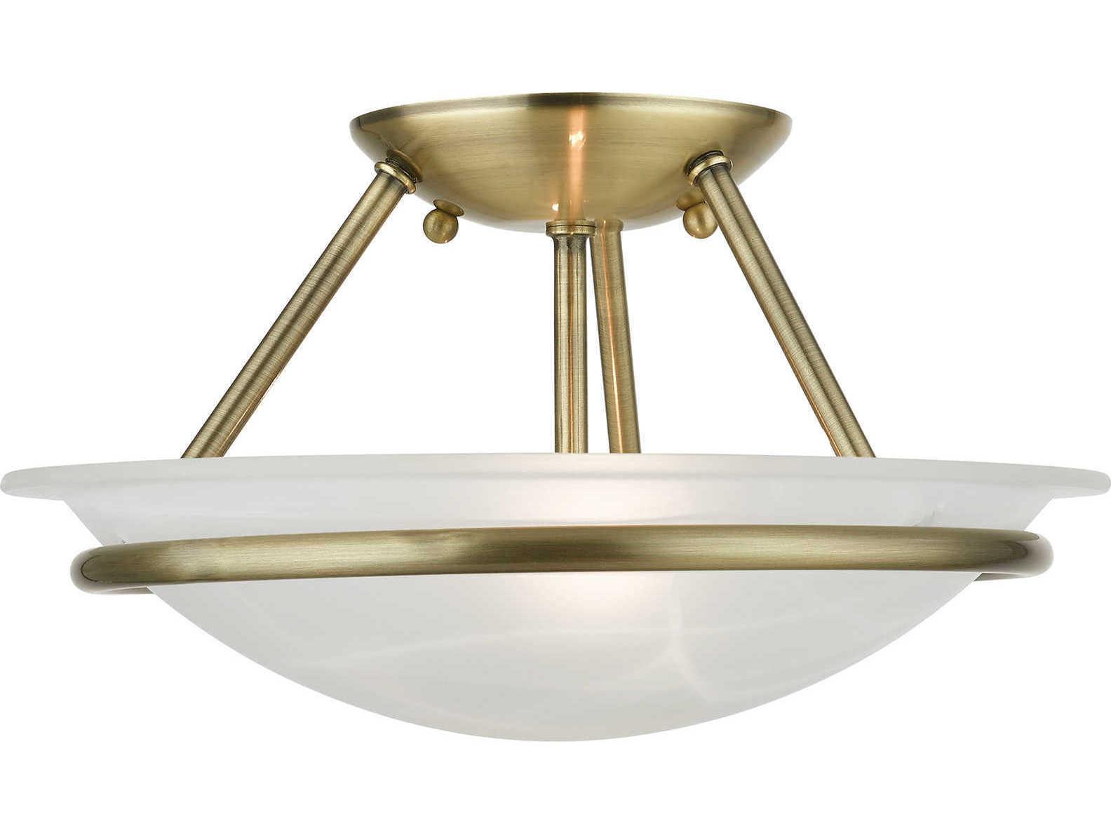 Livex Lighting Newburgh 2-Light Antique Brass Glass Bowl Semi Flush Mount