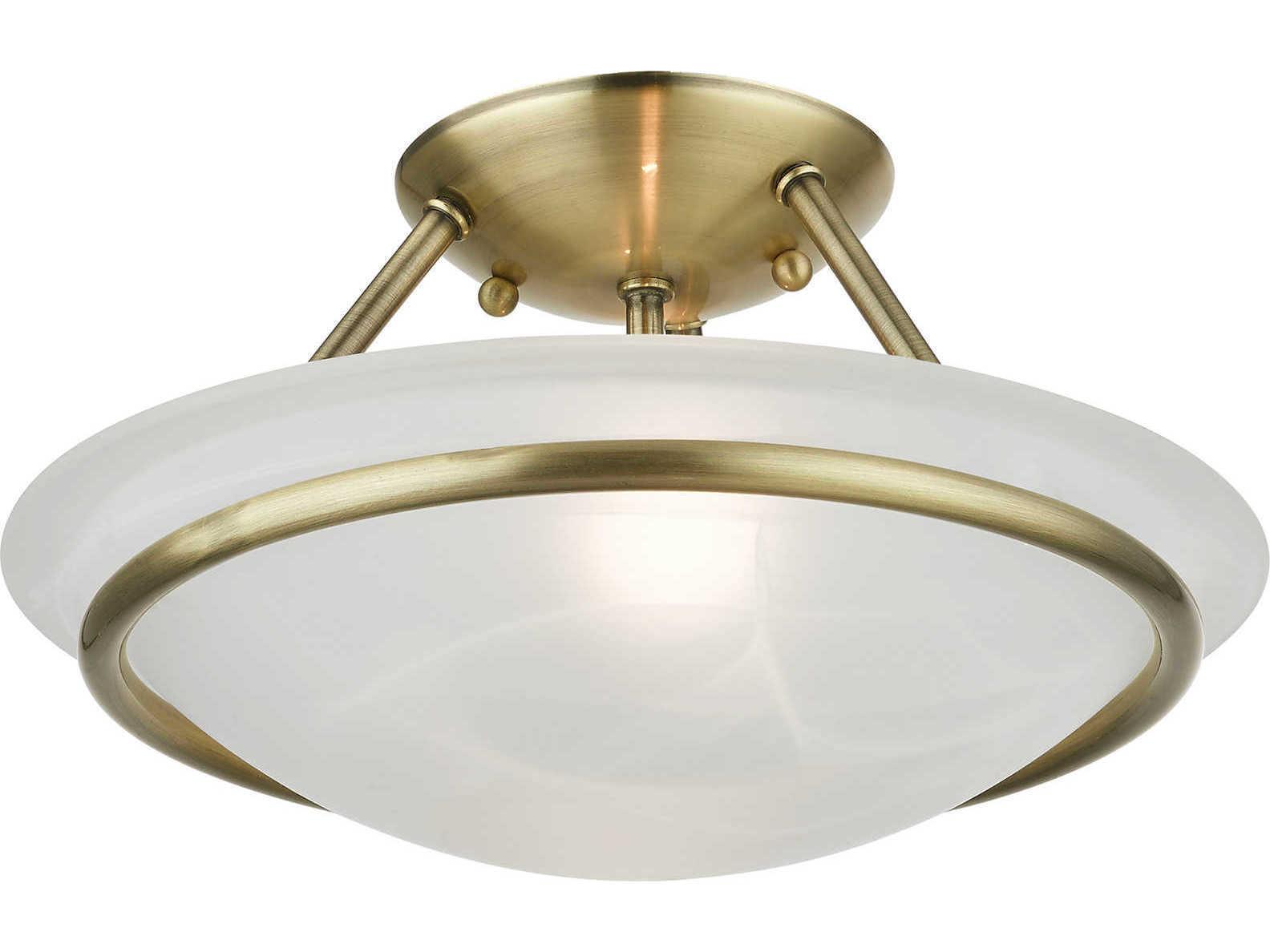 Livex Lighting Newburgh 2-Light Antique Brass Glass Bowl Semi Flush Mount