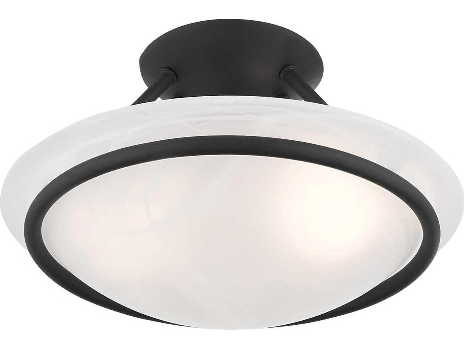 Livex Lighting Newburgh 2-Light Black Glass Bowl Semi Flush Mount