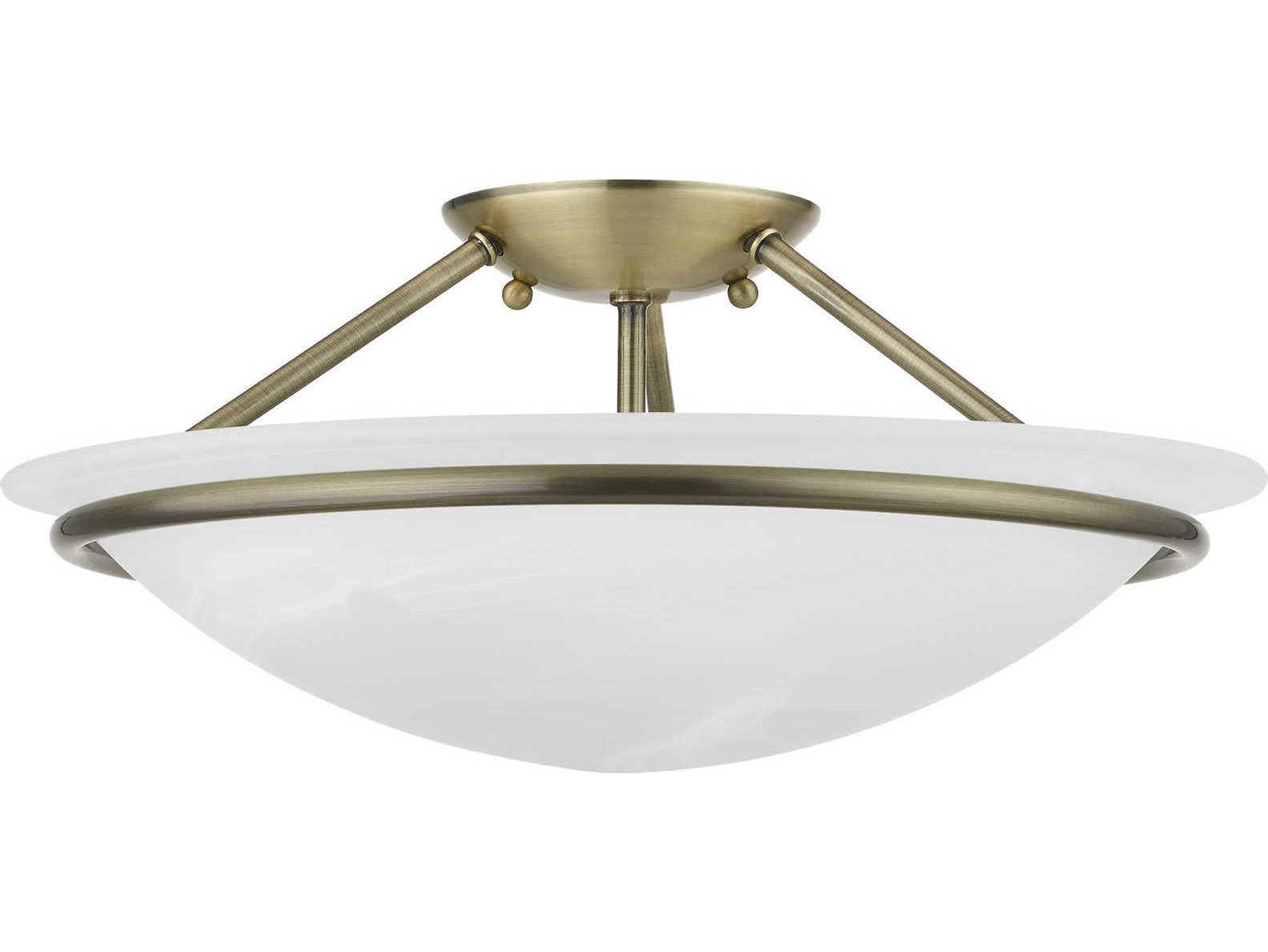 Livex Lighting Newburgh 3-Light Antique Brass Glass Bowl Semi Flush Mount