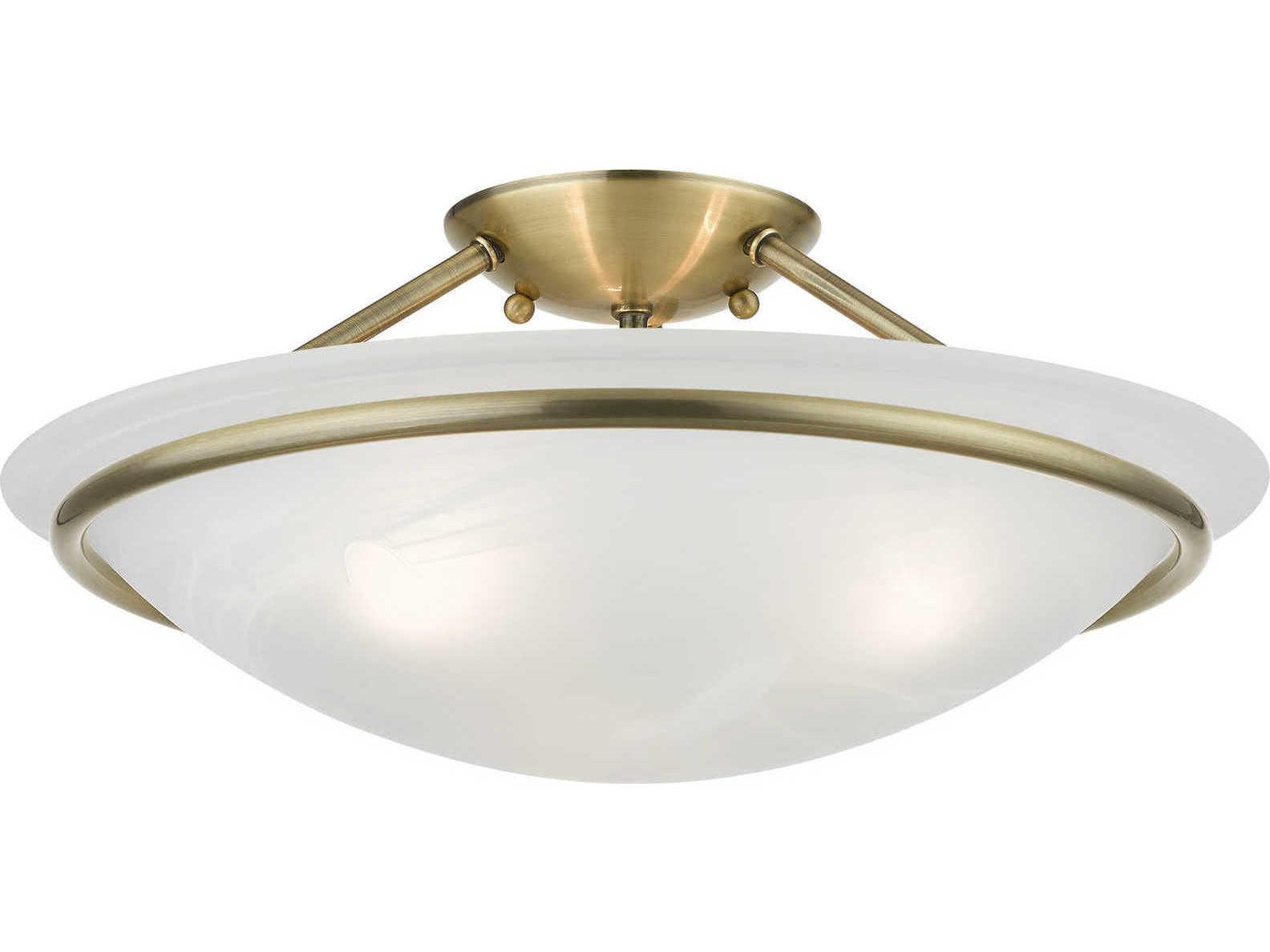 Livex Lighting Newburgh 3-Light Antique Brass Glass Bowl Semi Flush Mount
