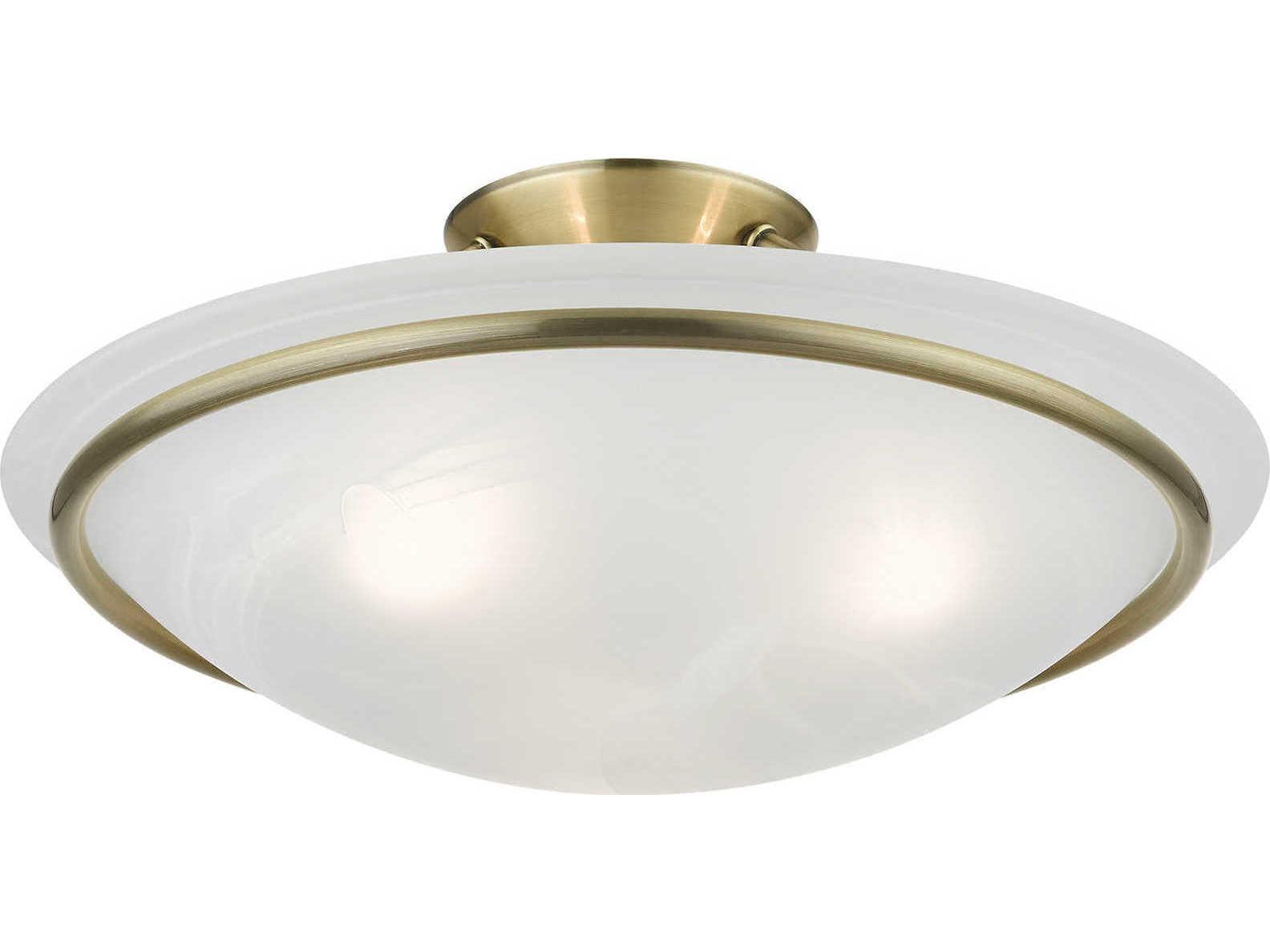 Livex Lighting Newburgh 3-Light Antique Brass Glass Bowl Semi Flush Mount