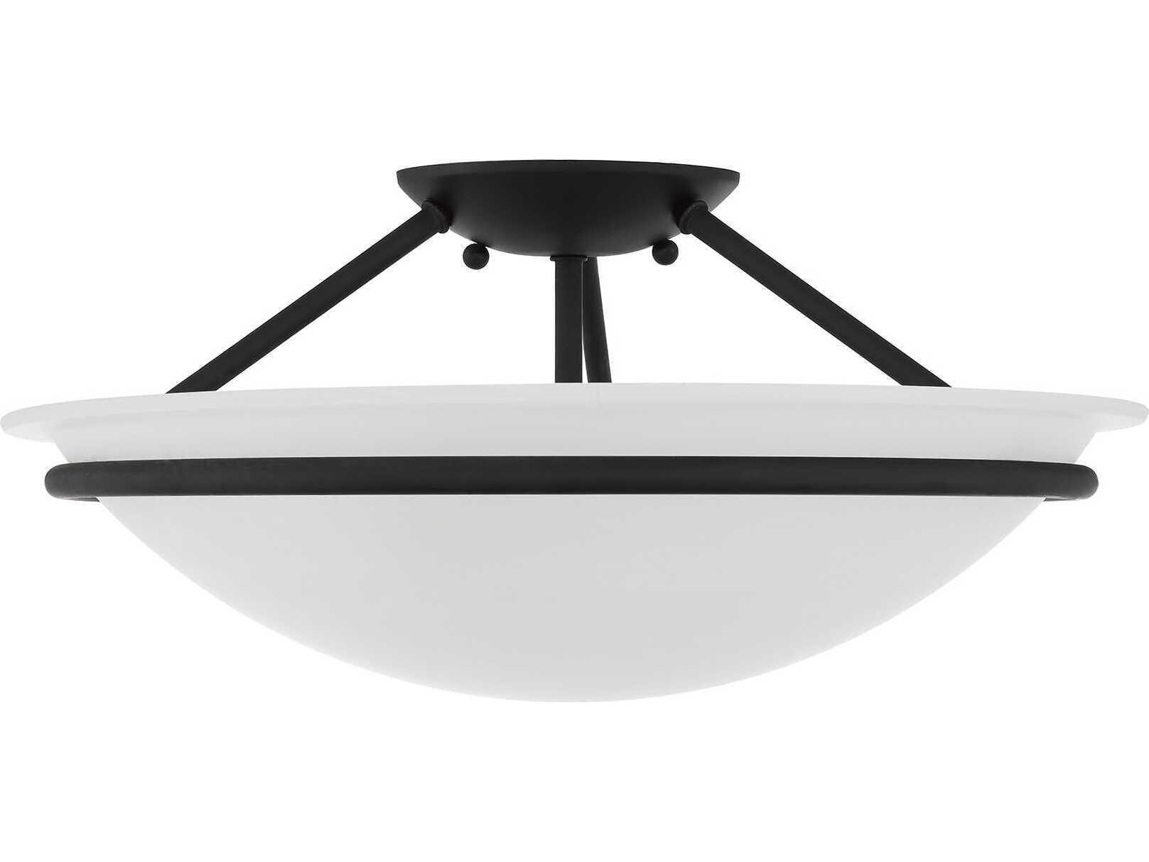Livex Lighting Newburgh 3-Light Black Glass Bowl Semi Flush Mount