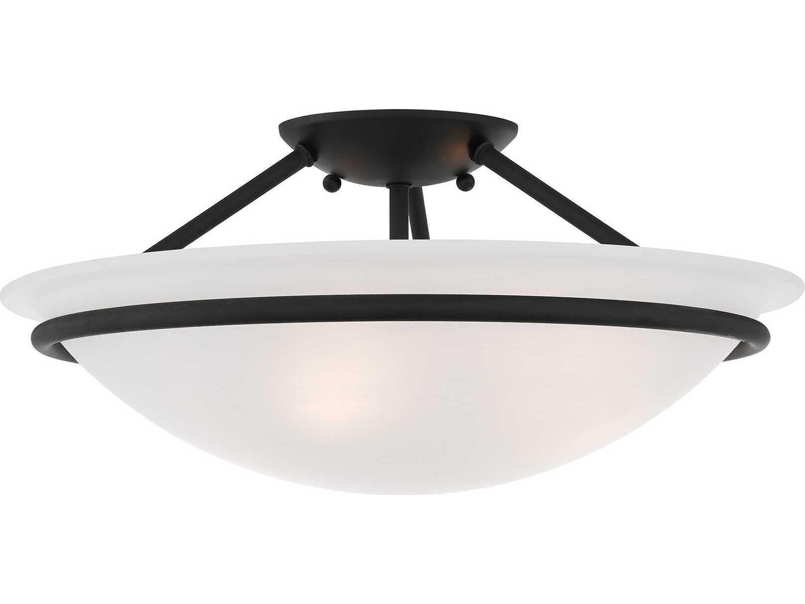 Livex Lighting Newburgh 3-Light Black Glass Bowl Semi Flush Mount