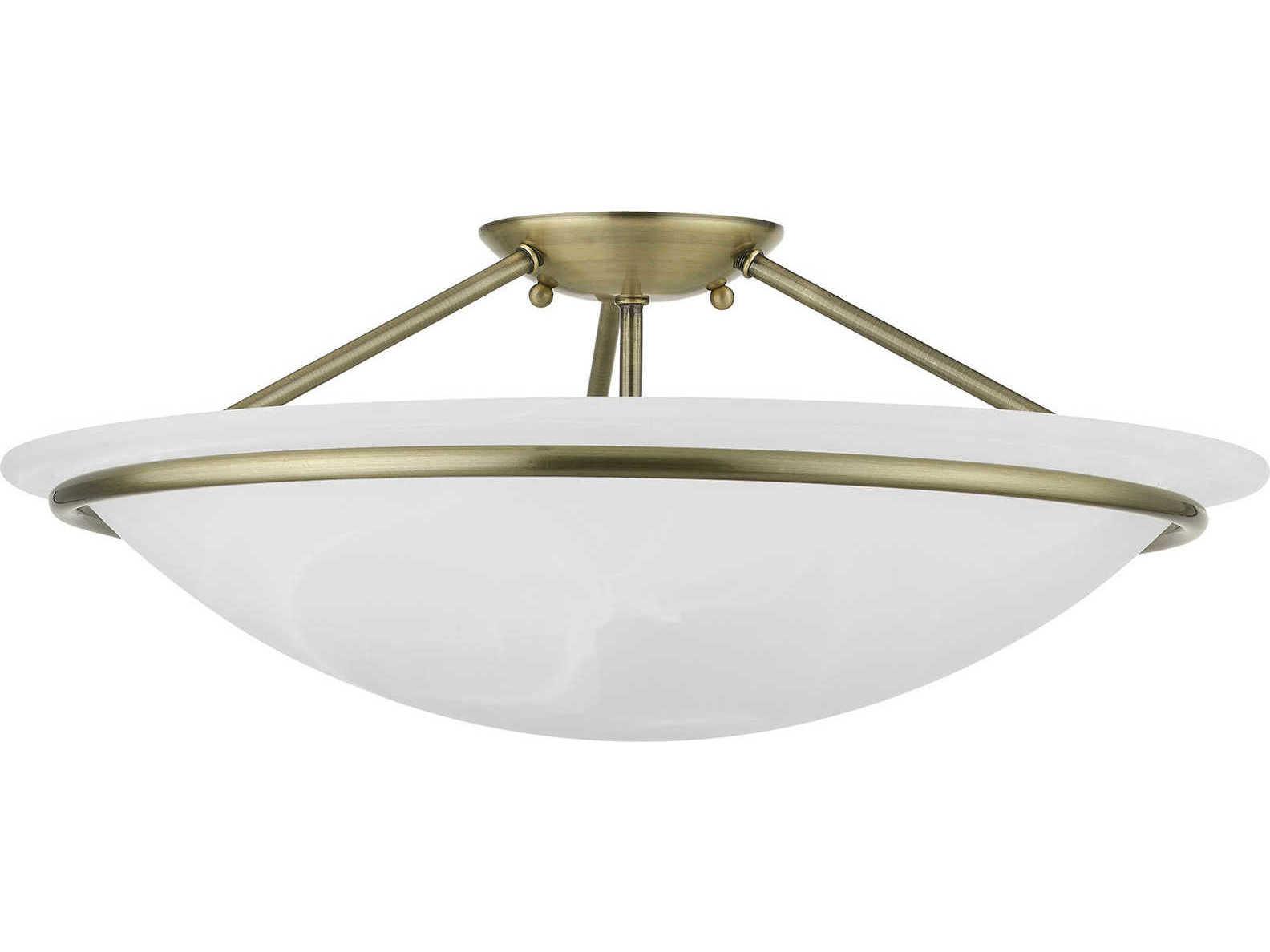 Livex Lighting Newburgh 3-Light Antique Brass Glass Bowl Semi Flush Mount