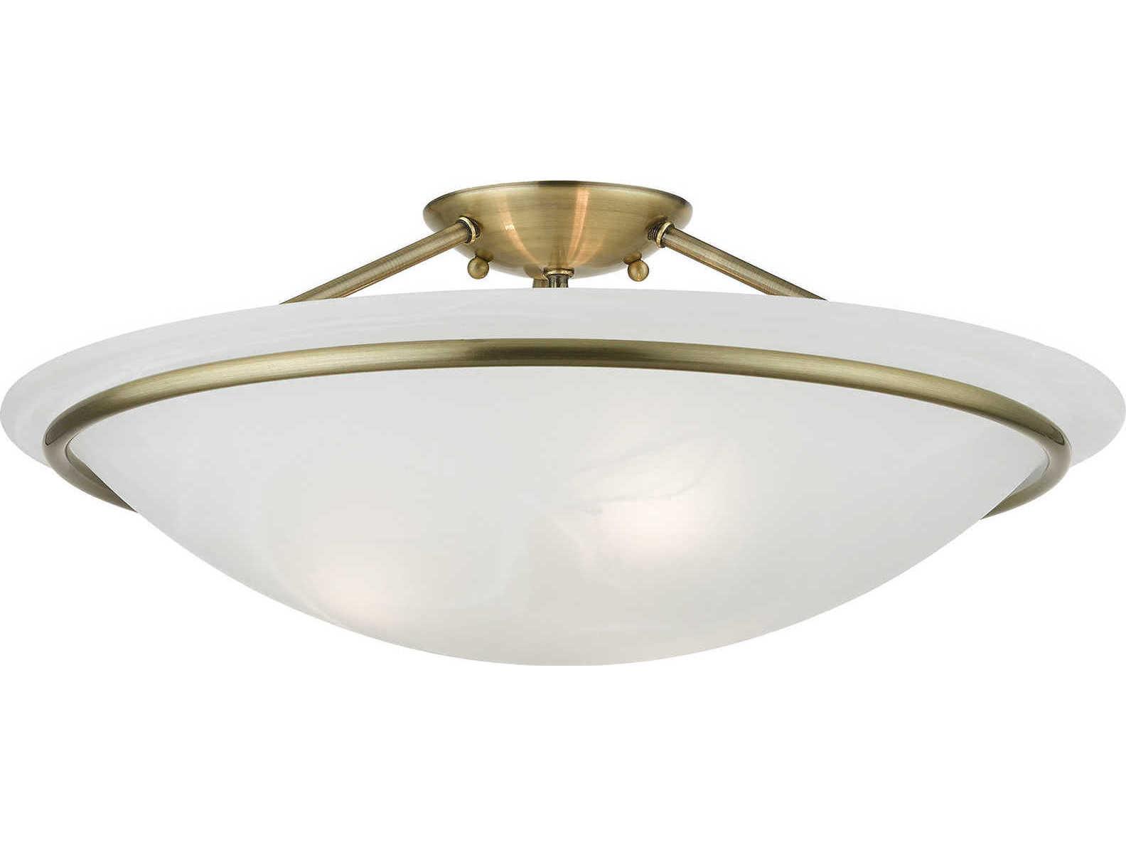 Livex Lighting Newburgh 3-Light Antique Brass Glass Bowl Semi Flush Mount