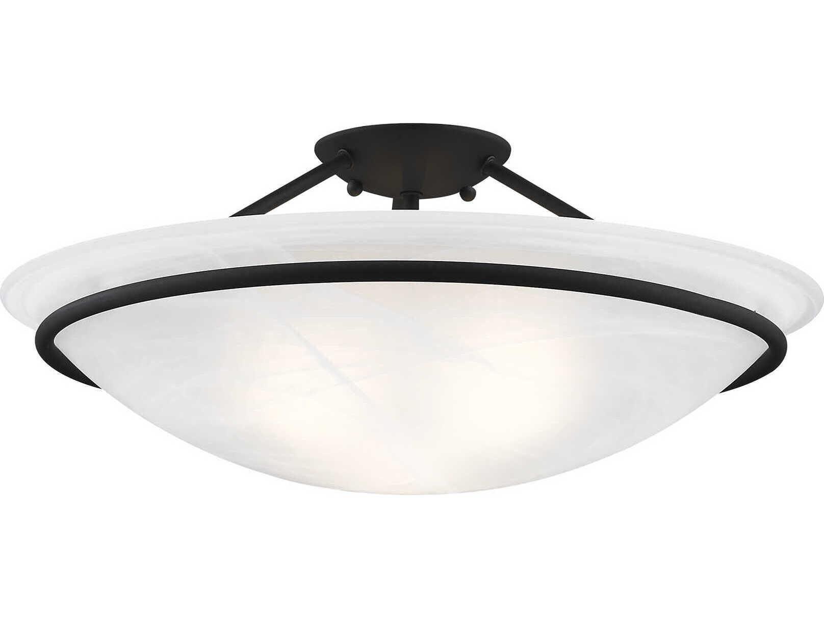 Livex Lighting Newburgh 3-Light Black Glass Bowl Semi Flush Mount