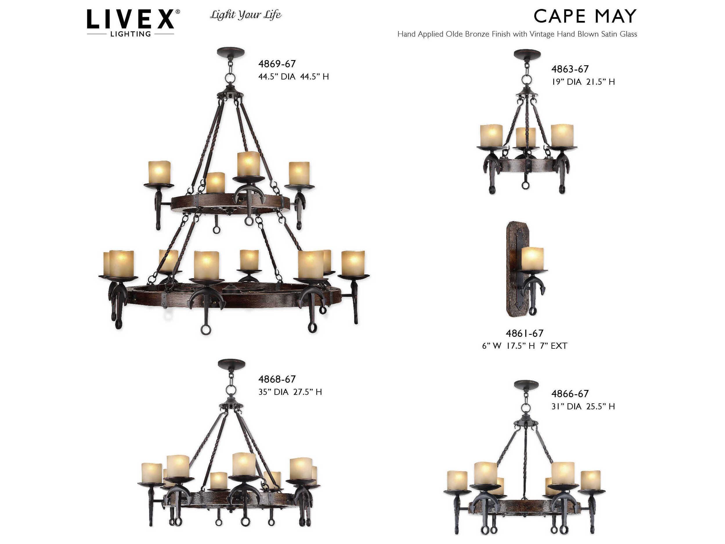 Livex Lighting Cape May 8-Light Olde Bronze Glass Drum Chandelier