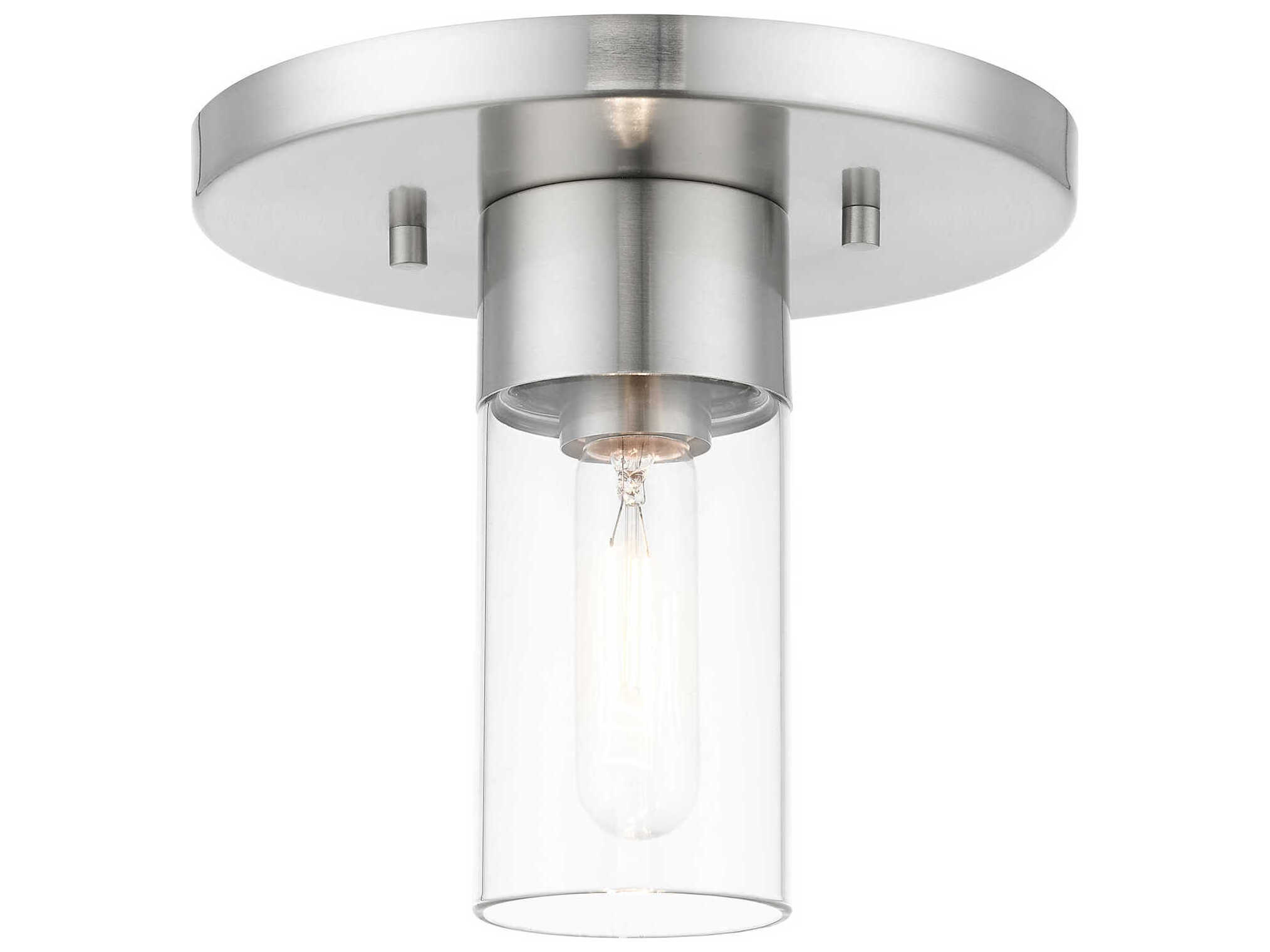 Livex Lighting Carson 1-Light Brushed Nickel Glass Cylinder Flush Mount