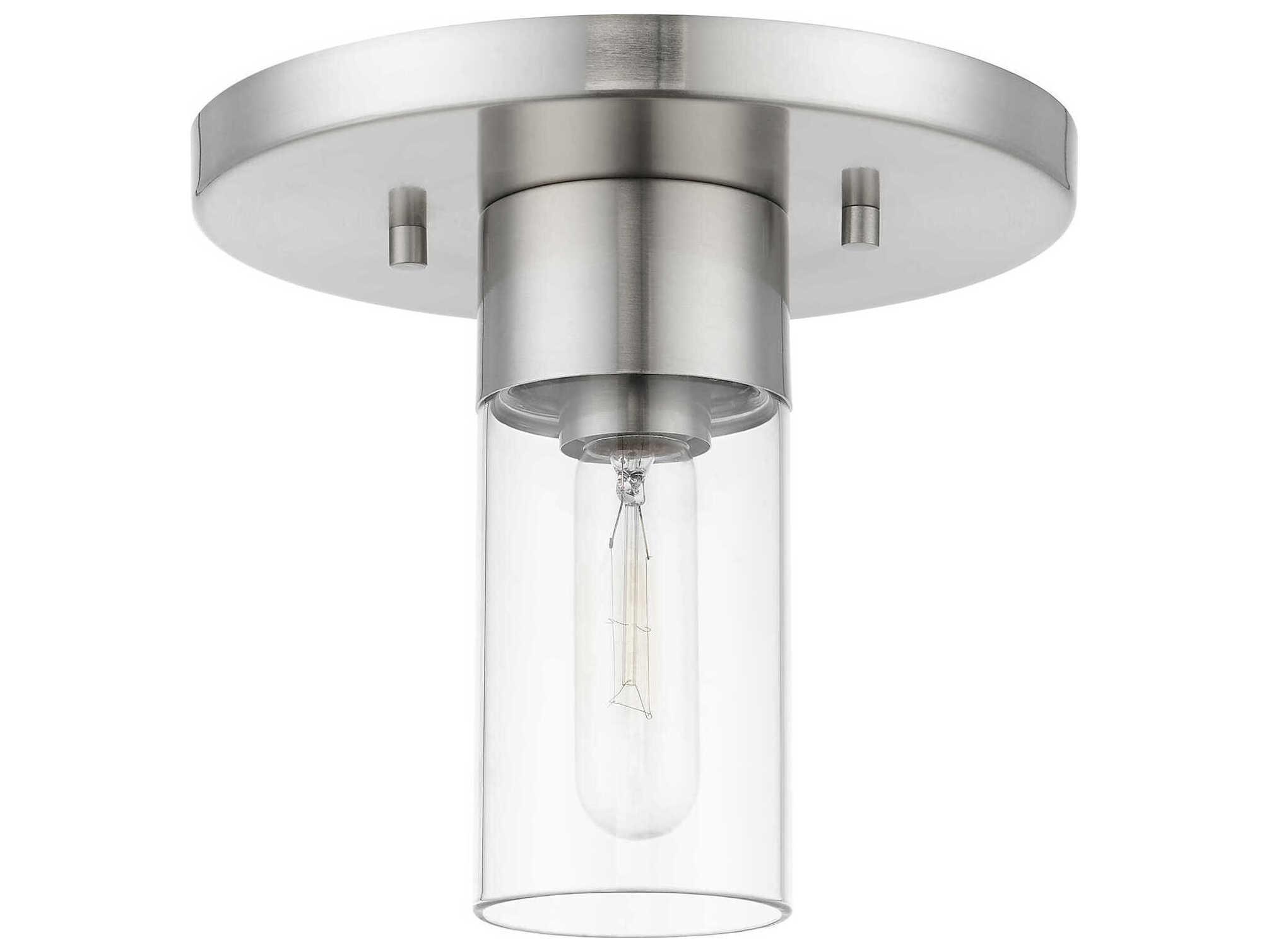 Livex Lighting Carson 1-Light Brushed Nickel Glass Cylinder Flush Mount