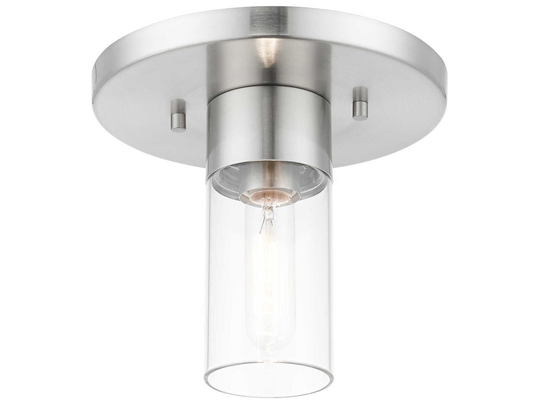 Livex Lighting Carson 1-Light Brushed Nickel Glass Cylinder Flush Mount