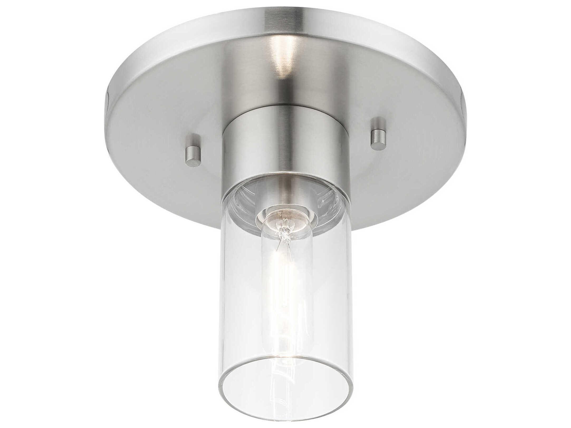 Livex Lighting Carson 1-Light Brushed Nickel Glass Cylinder Flush Mount