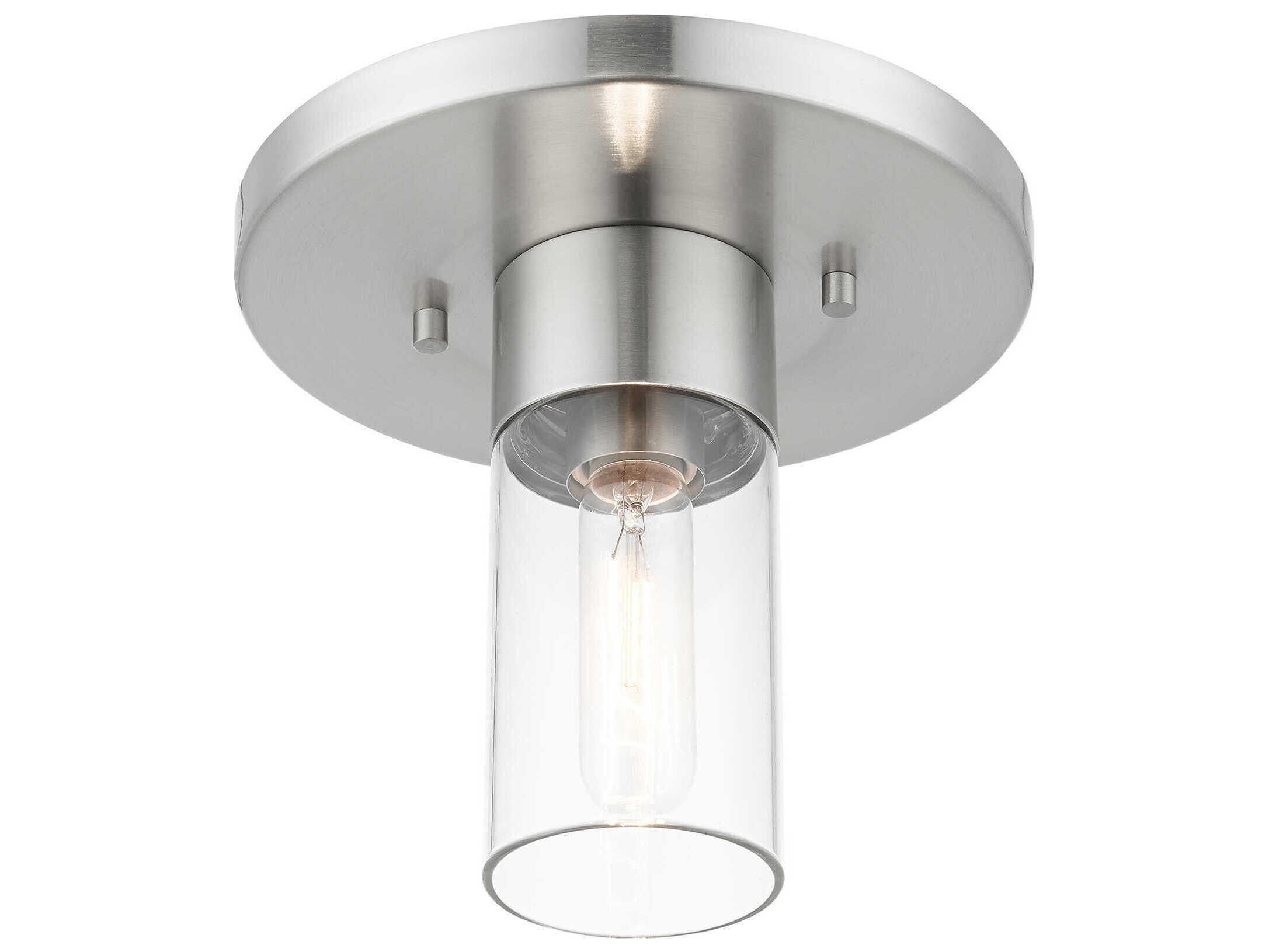 Livex Lighting Carson 1-Light Brushed Nickel Glass Cylinder Flush Mount