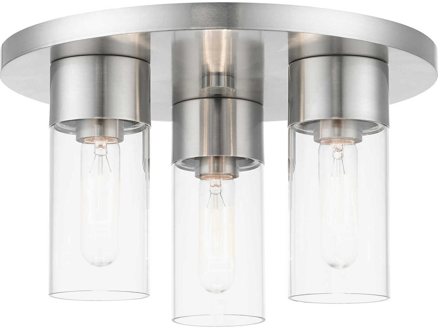 Livex Lighting Carson 3-Light Brushed Nickel Glass Cylinder Flush Mount