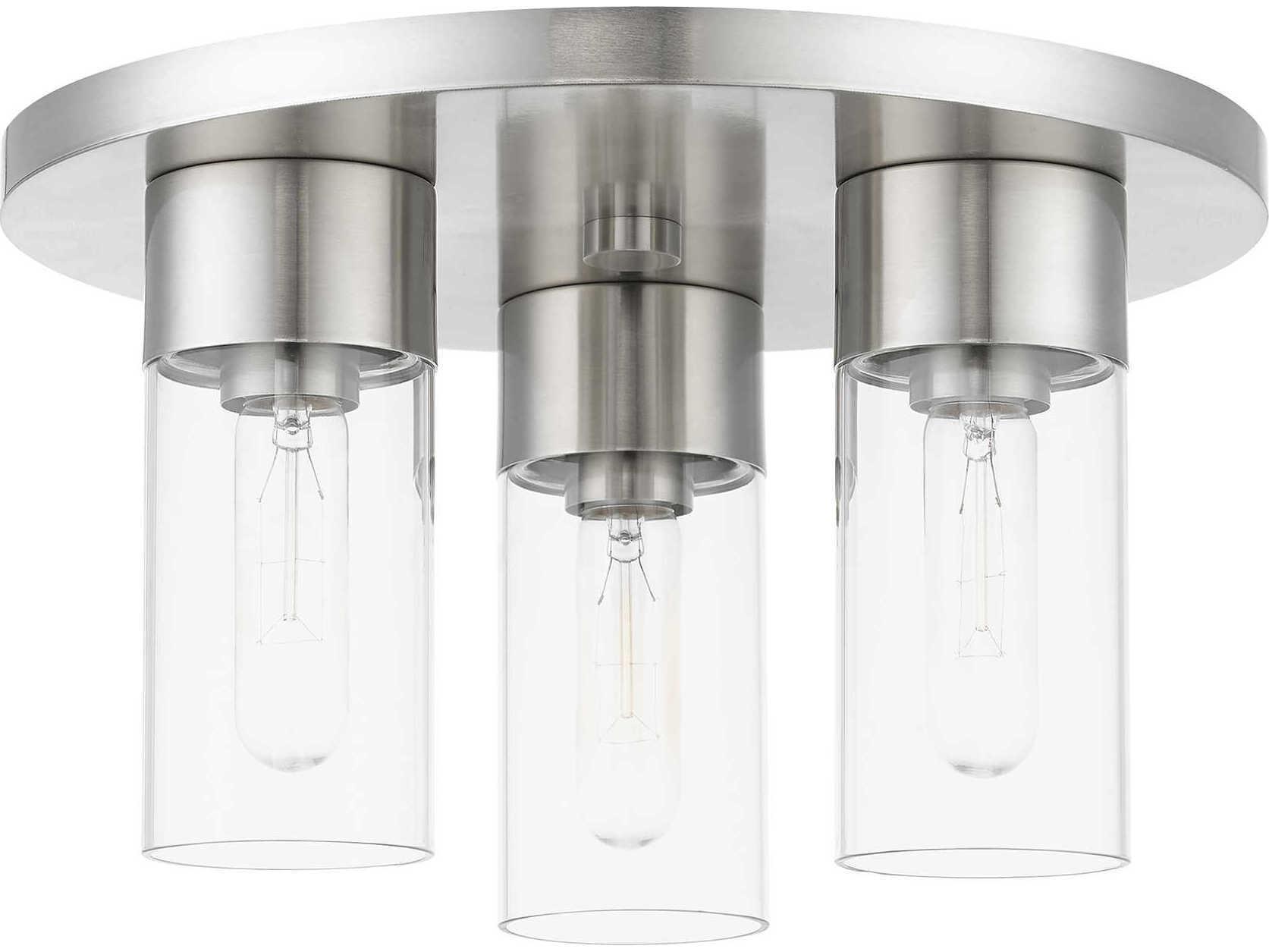 Livex Lighting Carson 3-Light Brushed Nickel Glass Cylinder Flush Mount