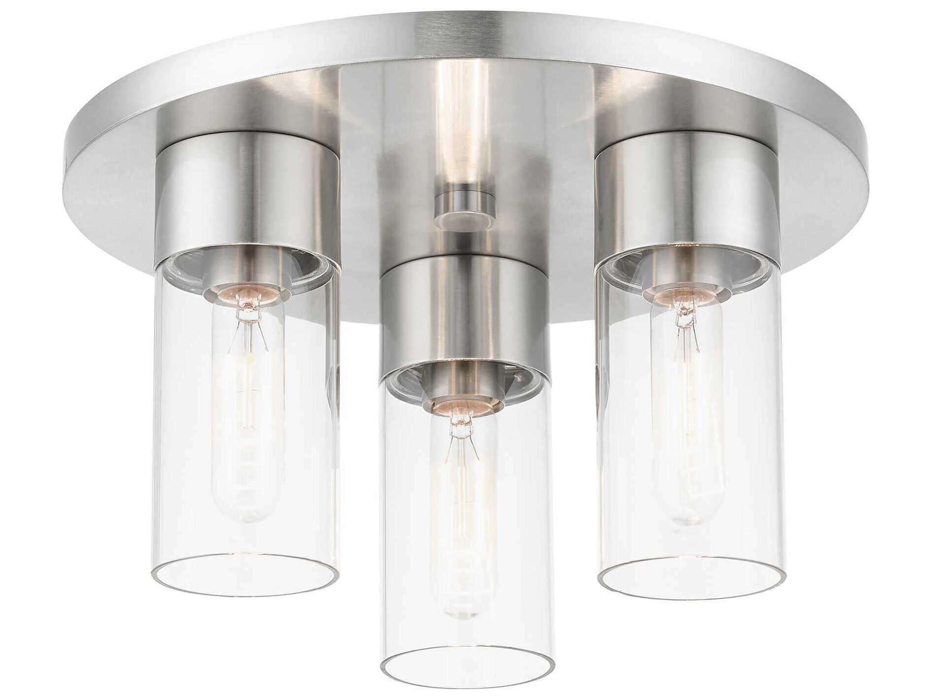 Livex Lighting Carson 3-Light Brushed Nickel Glass Cylinder Flush Mount