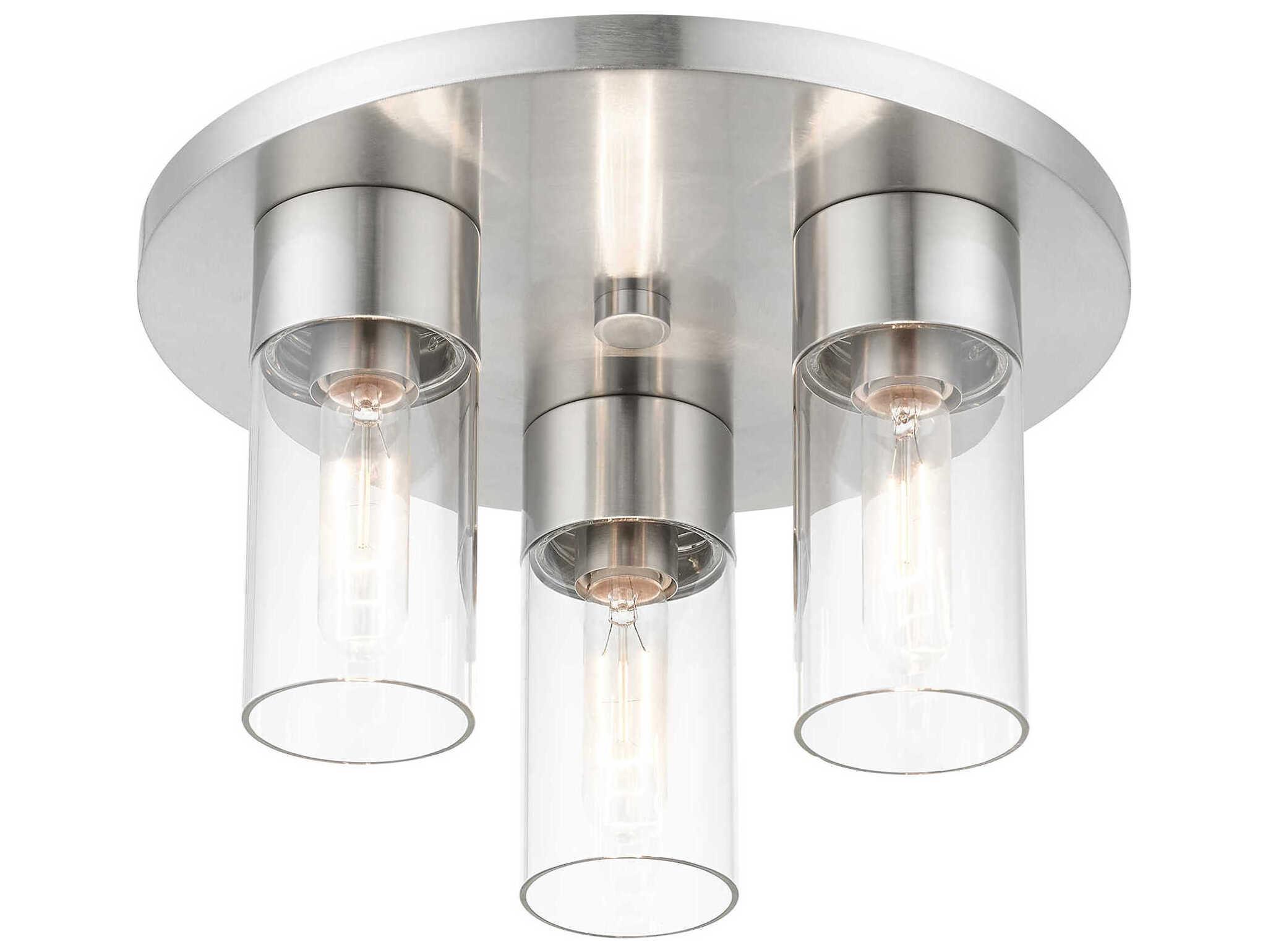 Livex Lighting Carson 3-Light Brushed Nickel Glass Cylinder Flush Mount