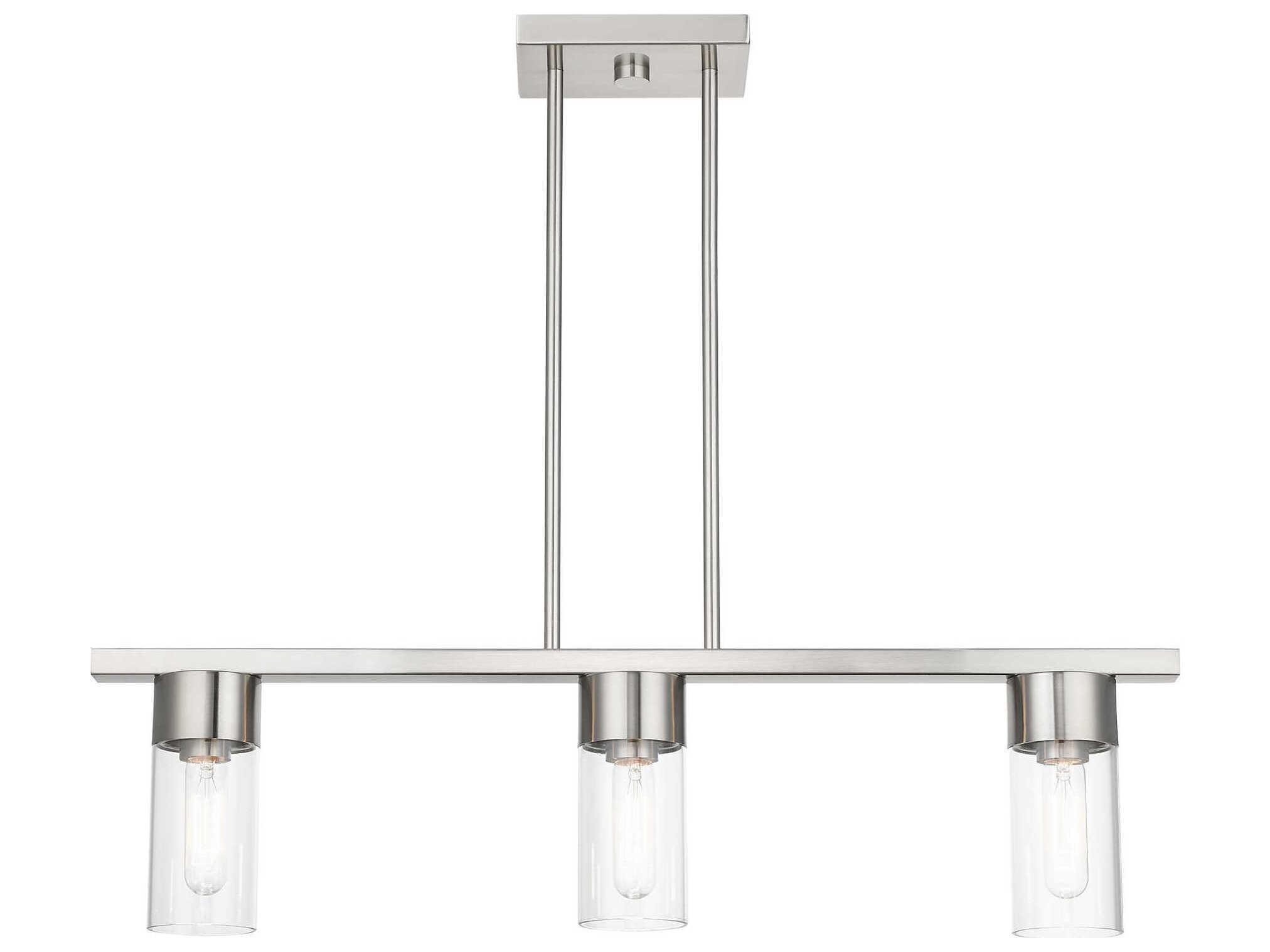 Livex Lighting Carson 3-Light Brushed Nickel Glass Cylinder Linear Island Pendant