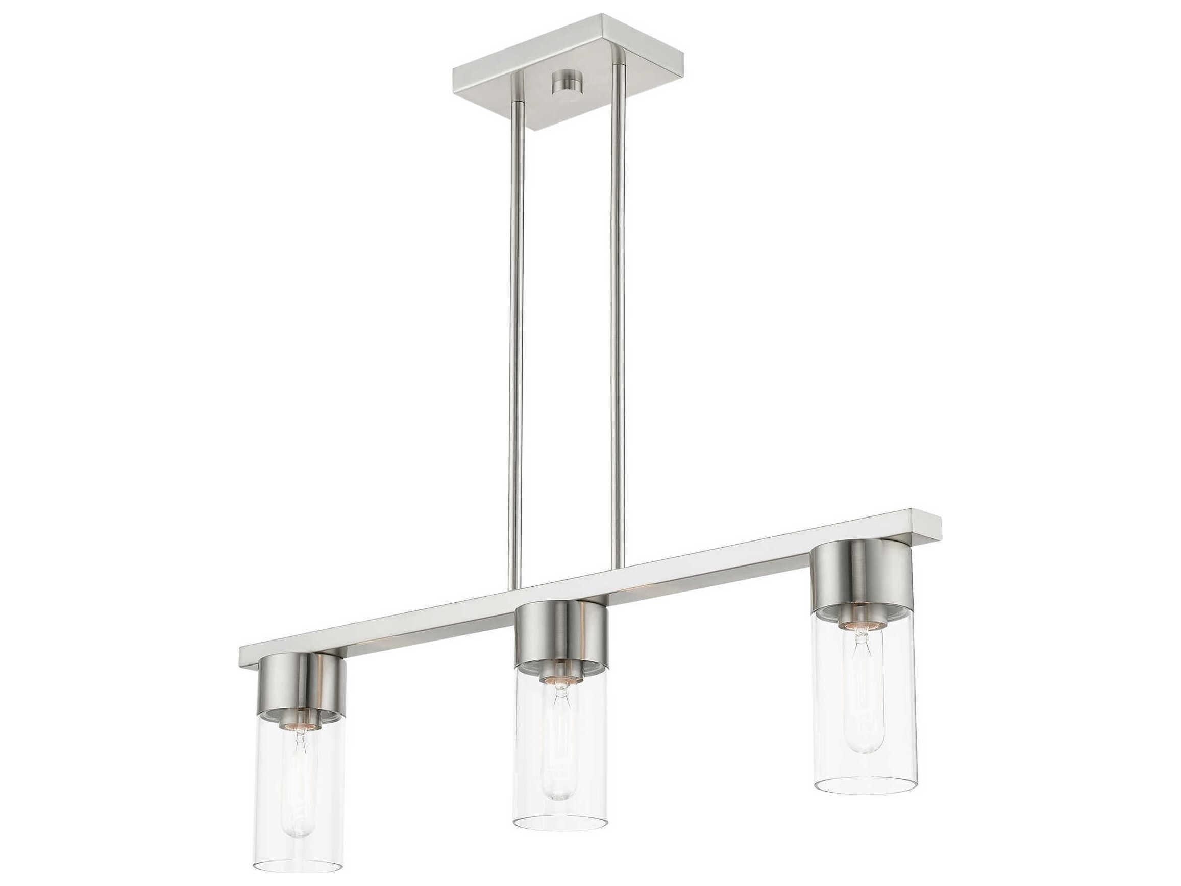 Livex Lighting Carson 3-Light Brushed Nickel Glass Cylinder Linear Island Pendant
