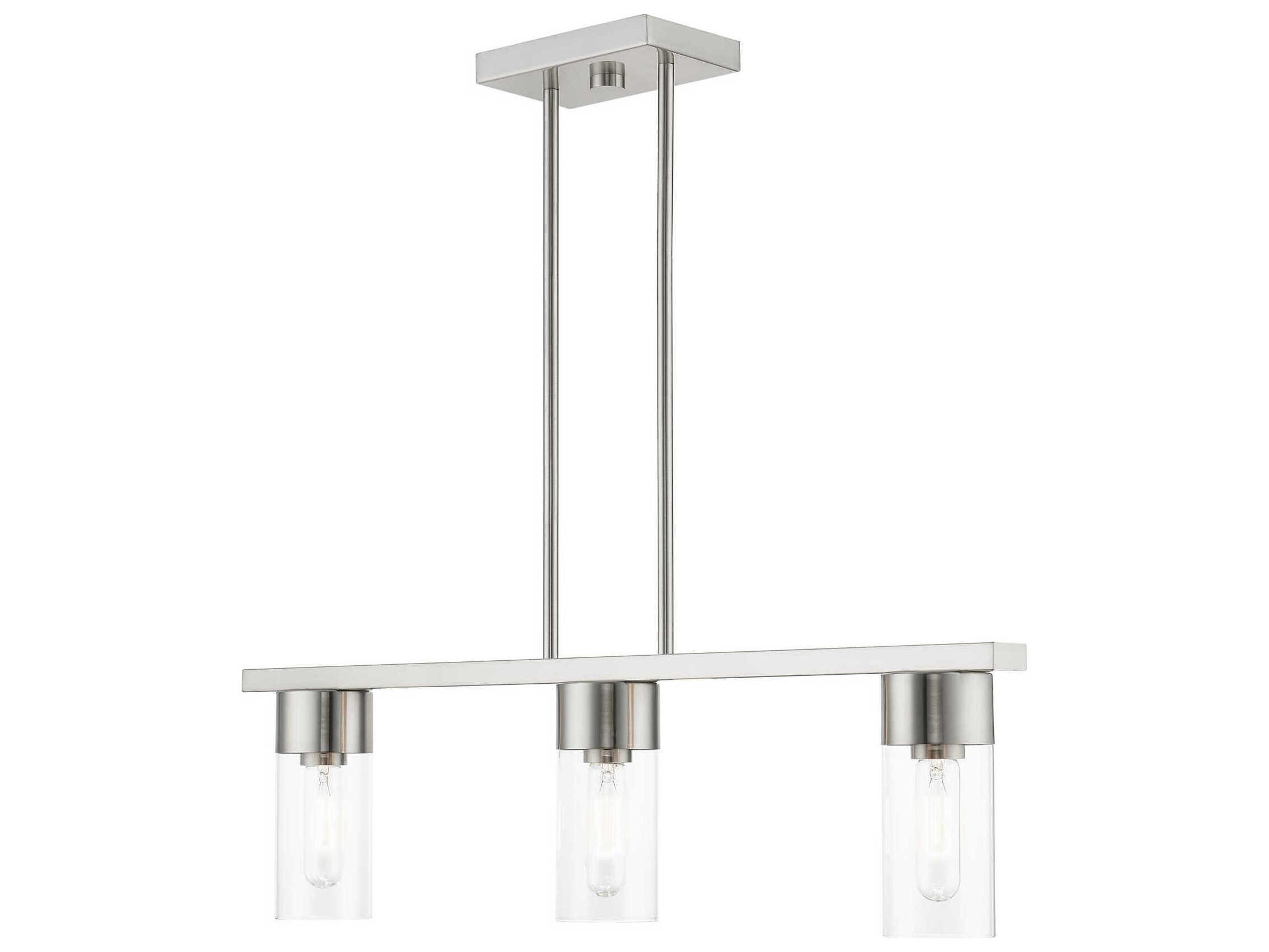 Livex Lighting Carson 3-Light Brushed Nickel Glass Cylinder Linear Island Pendant
