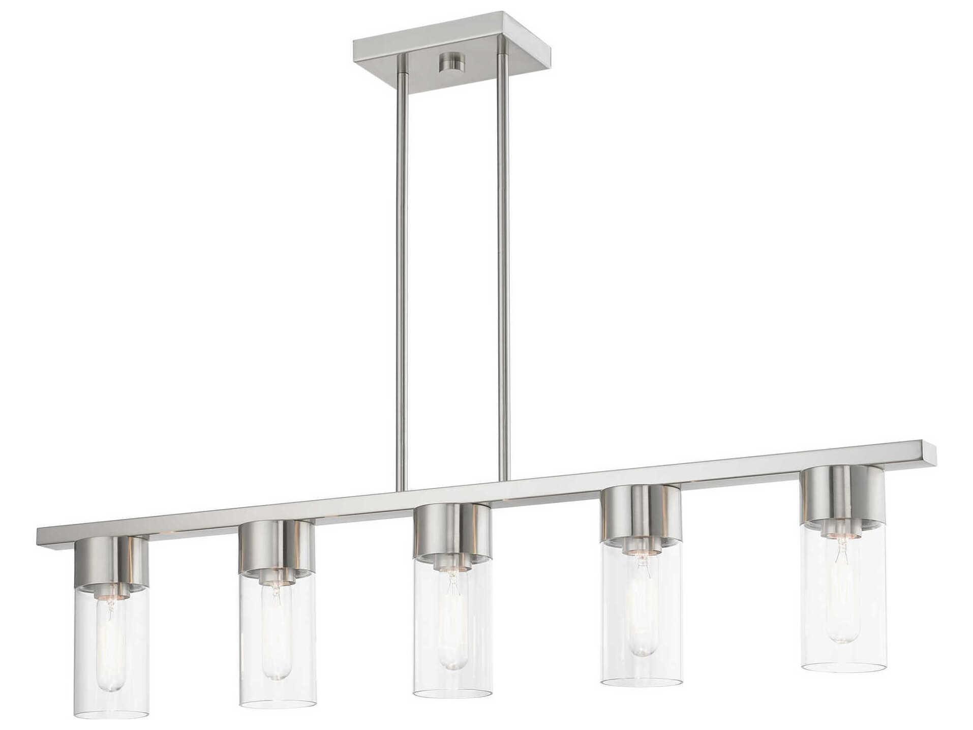 Livex Lighting Carson 5-Light Brushed Nickel Glass Cylinder Linear Island Pendant