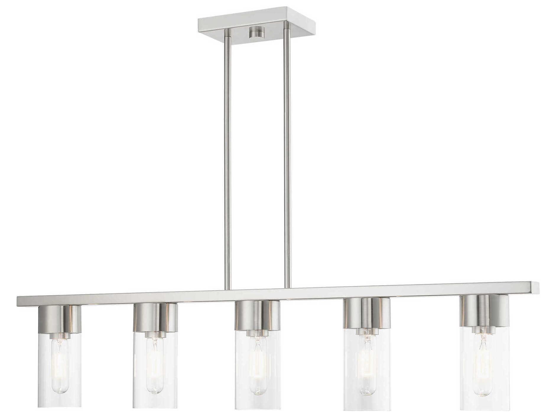 Livex Lighting Carson 5-Light Brushed Nickel Glass Cylinder Linear Island Pendant