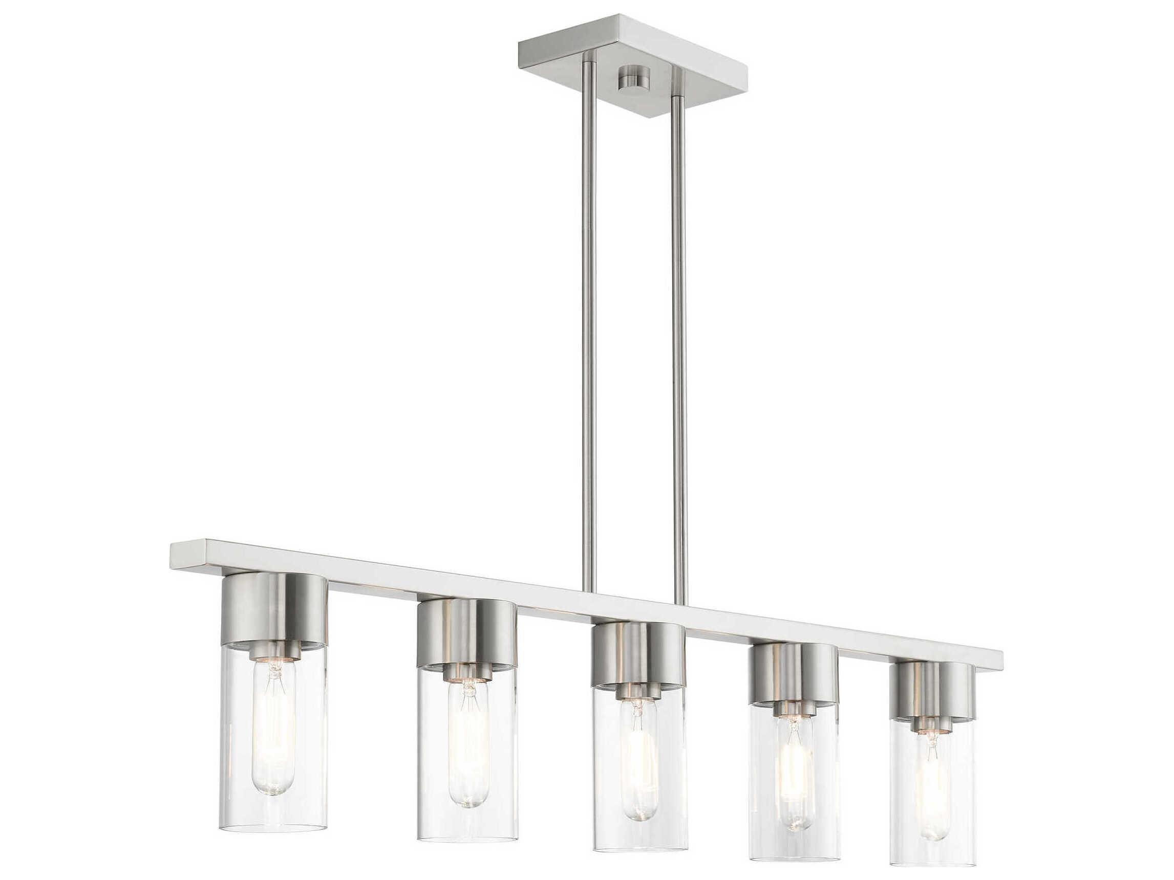 Livex Lighting Carson 5-Light Brushed Nickel Glass Cylinder Linear Island Pendant