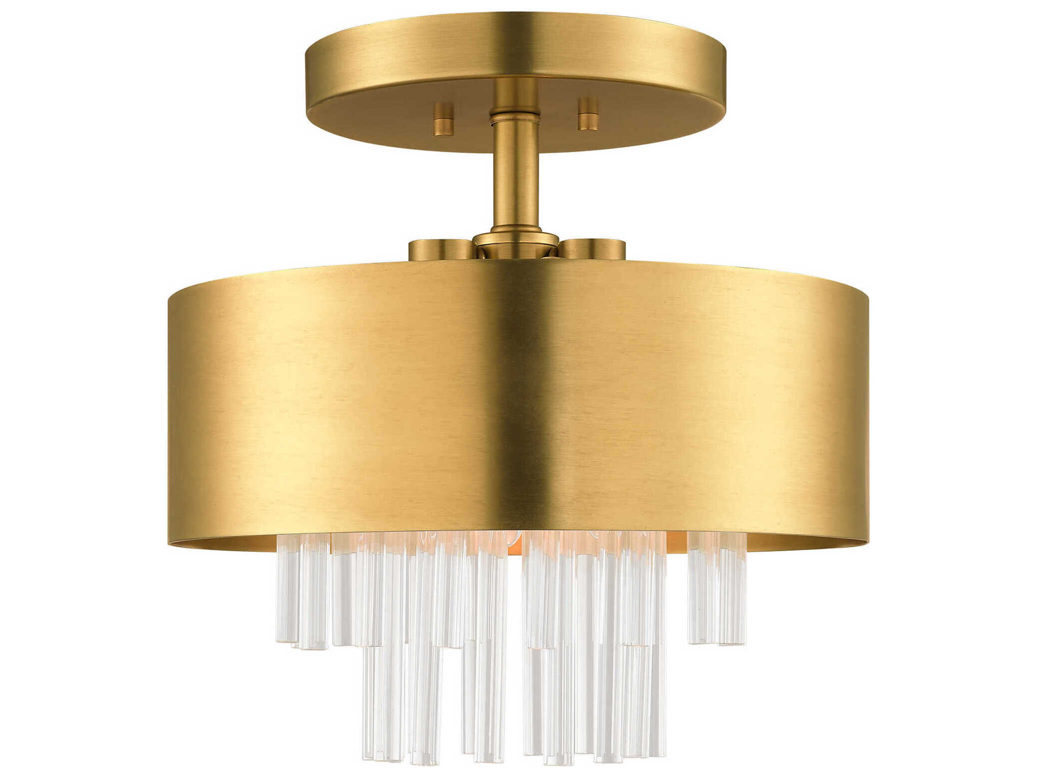 Livex Lighting Orenburg 3-Light Natural Brass Crystal Drum Semi Flush Mount