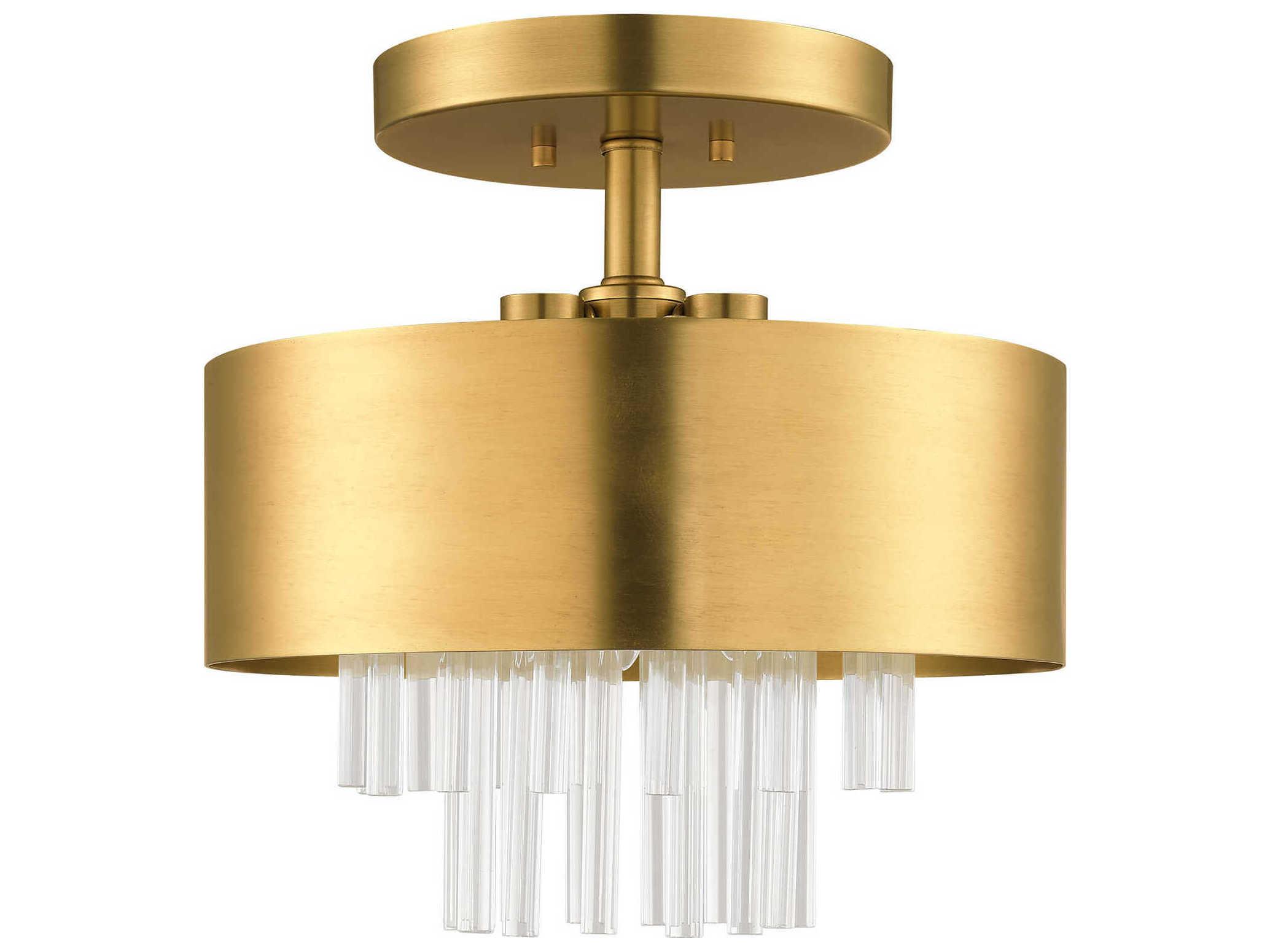 Livex Lighting Orenburg 3-Light Natural Brass Crystal Drum Semi Flush Mount
