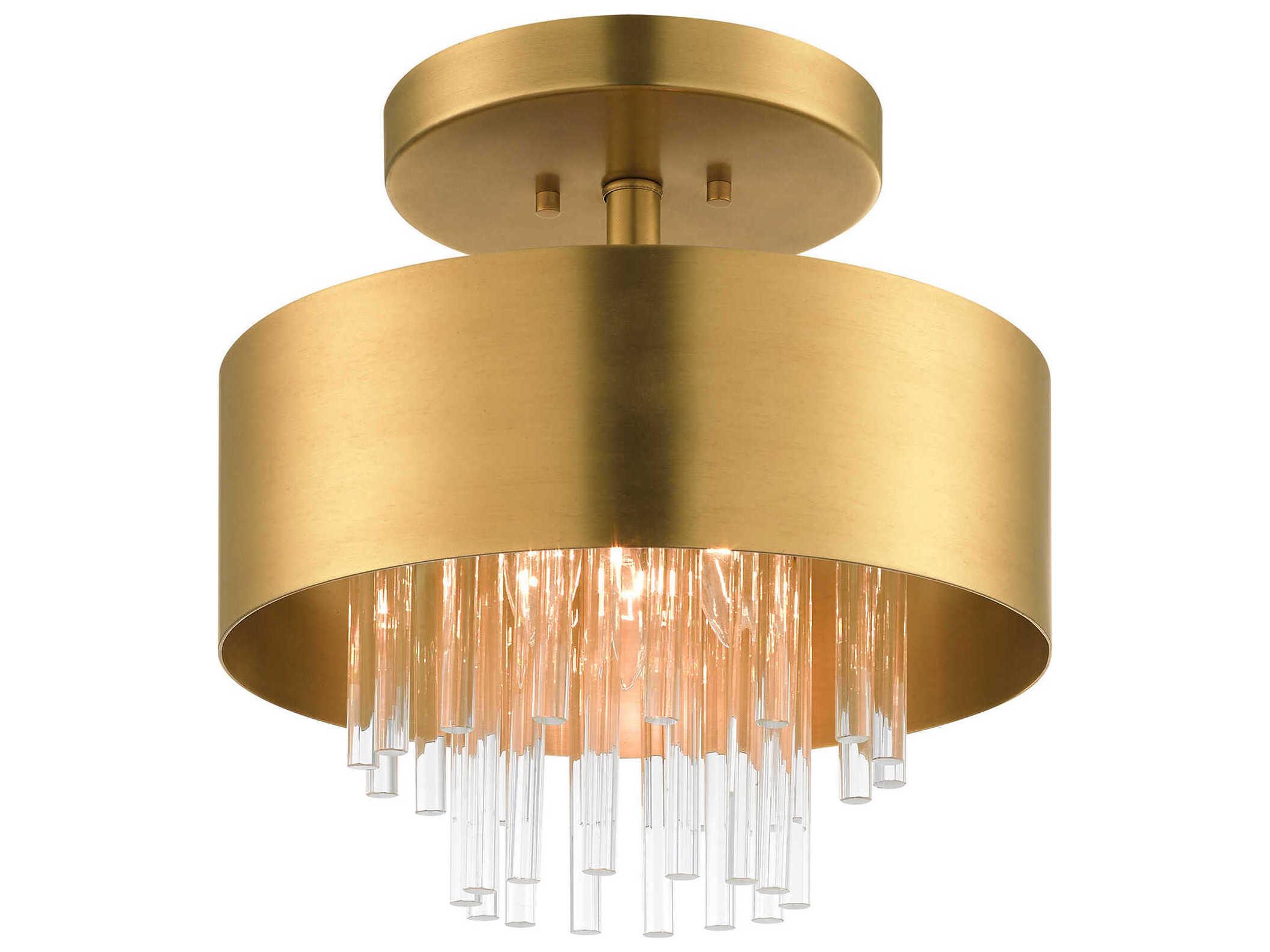 Livex Lighting Orenburg 3-Light Natural Brass Crystal Drum Semi Flush Mount