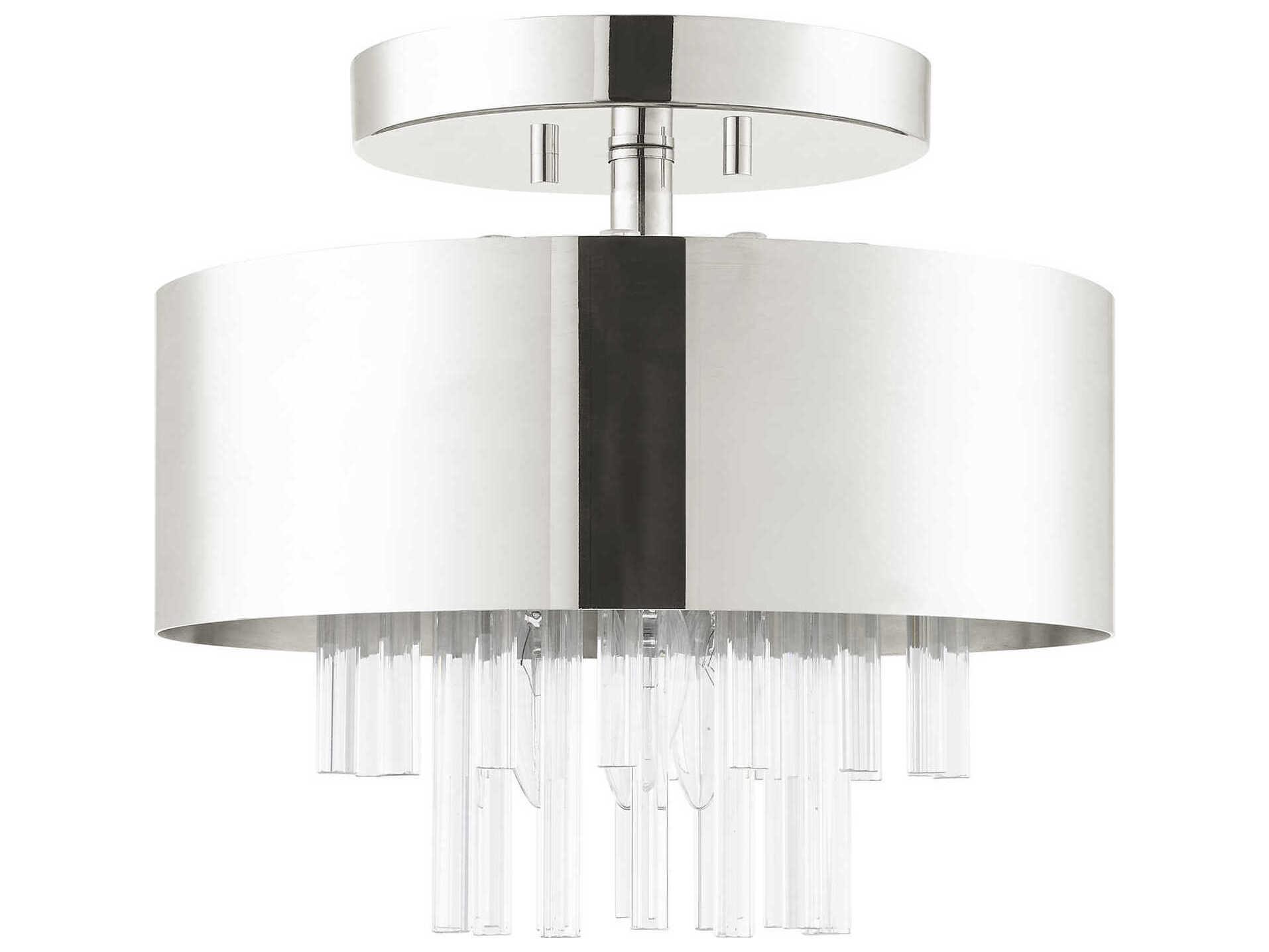 Livex Lighting Orenburg 3-Light Polished Nickel Crystal Drum Semi Flush Mount