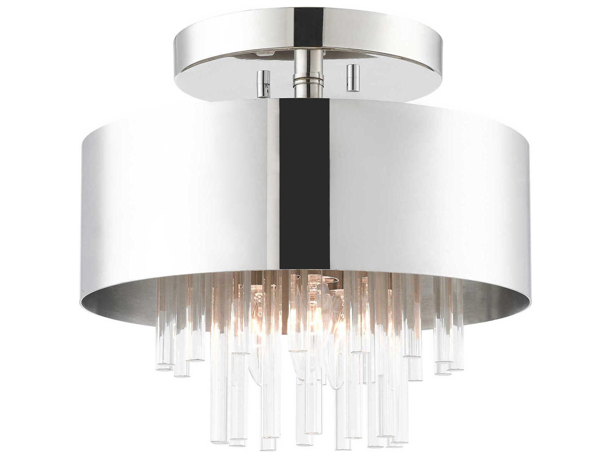 Livex Lighting Orenburg 3-Light Polished Nickel Crystal Drum Semi Flush Mount