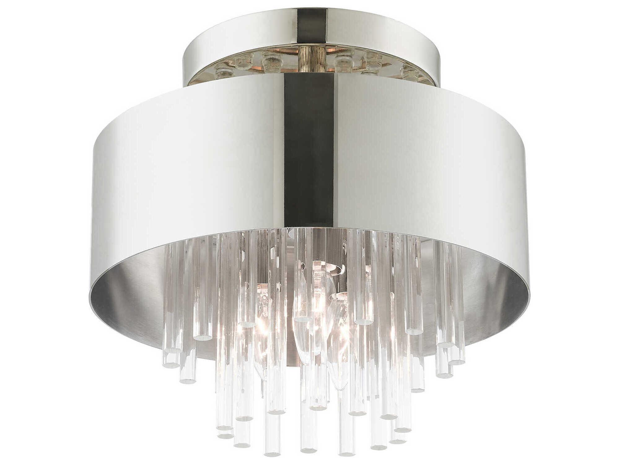 Livex Lighting Orenburg 3-Light Polished Nickel Crystal Drum Semi Flush Mount