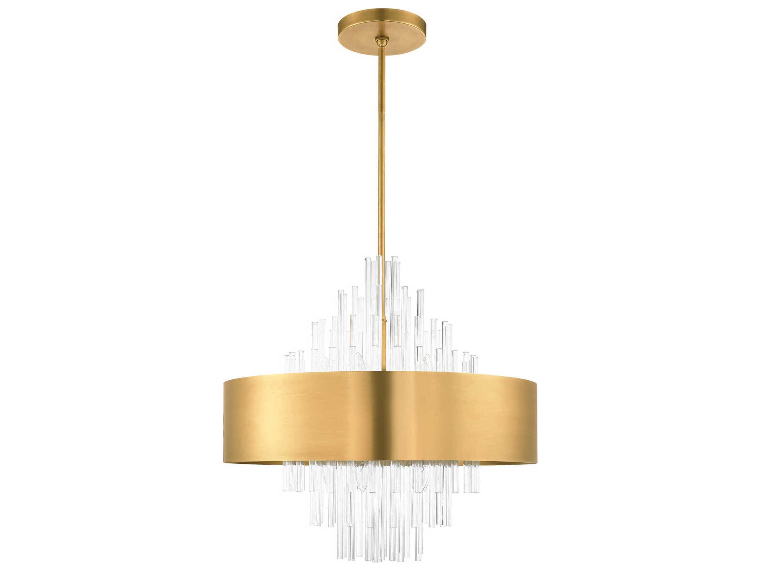 Livex Lighting Orenburg 10-Light Natural Brass Crystal Drum Pendant