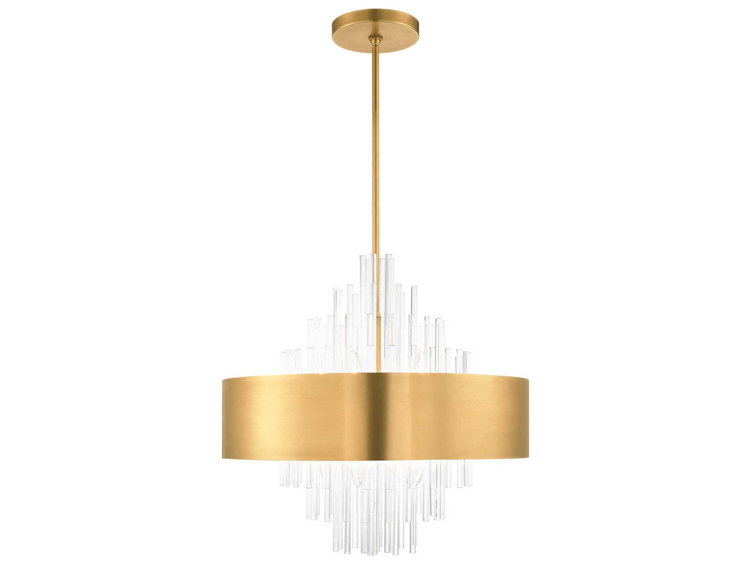 Livex Lighting Orenburg 10-Light Natural Brass Crystal Drum Pendant