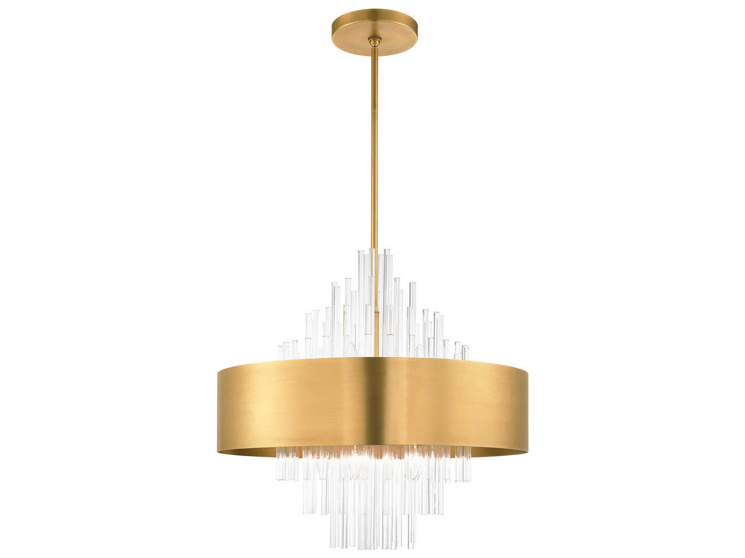 Livex Lighting Orenburg 10-Light Natural Brass Crystal Drum Pendant