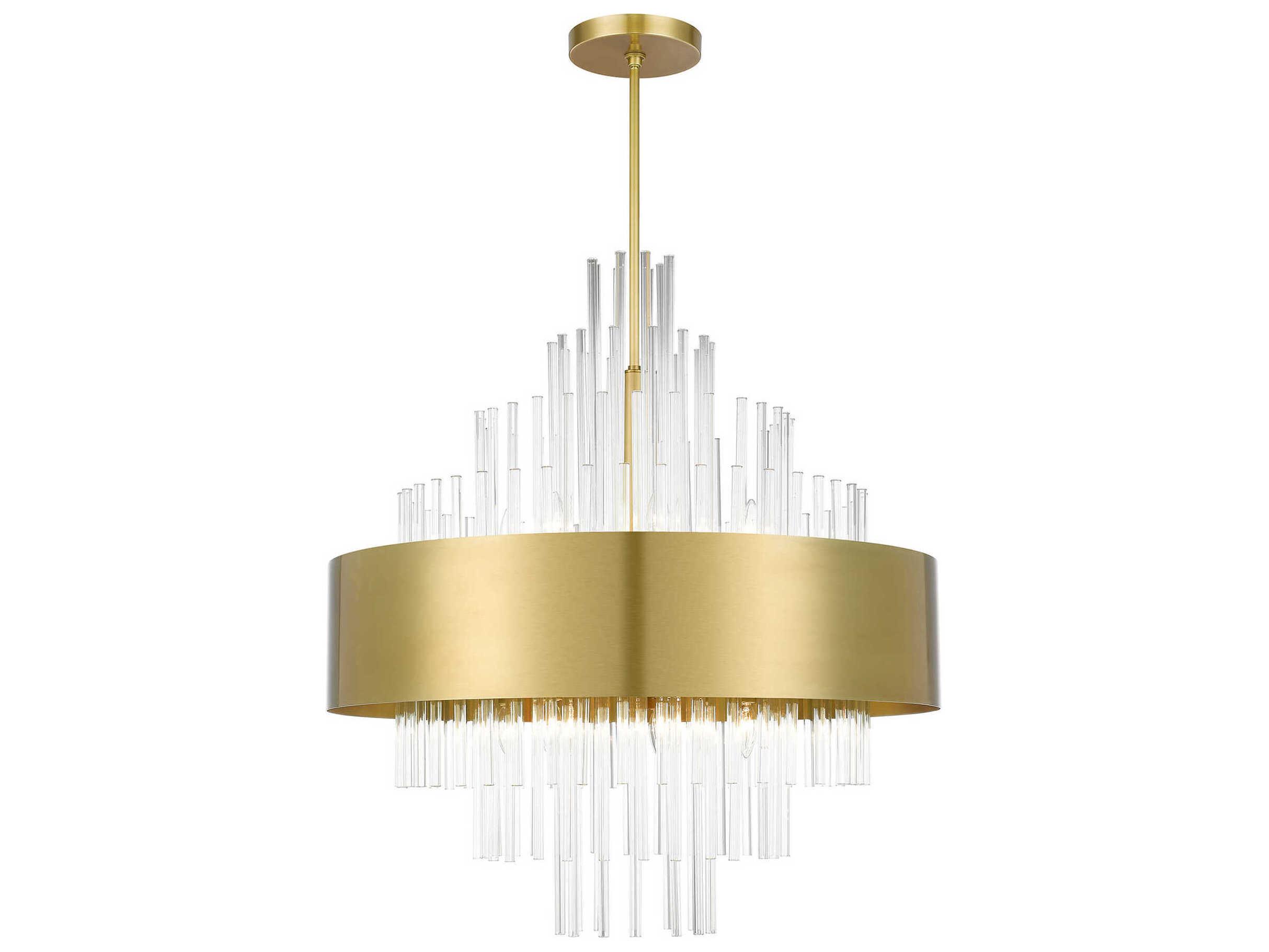 Livex Lighting Orenburg 14-Light Natural Brass Crystal Linear Pendant