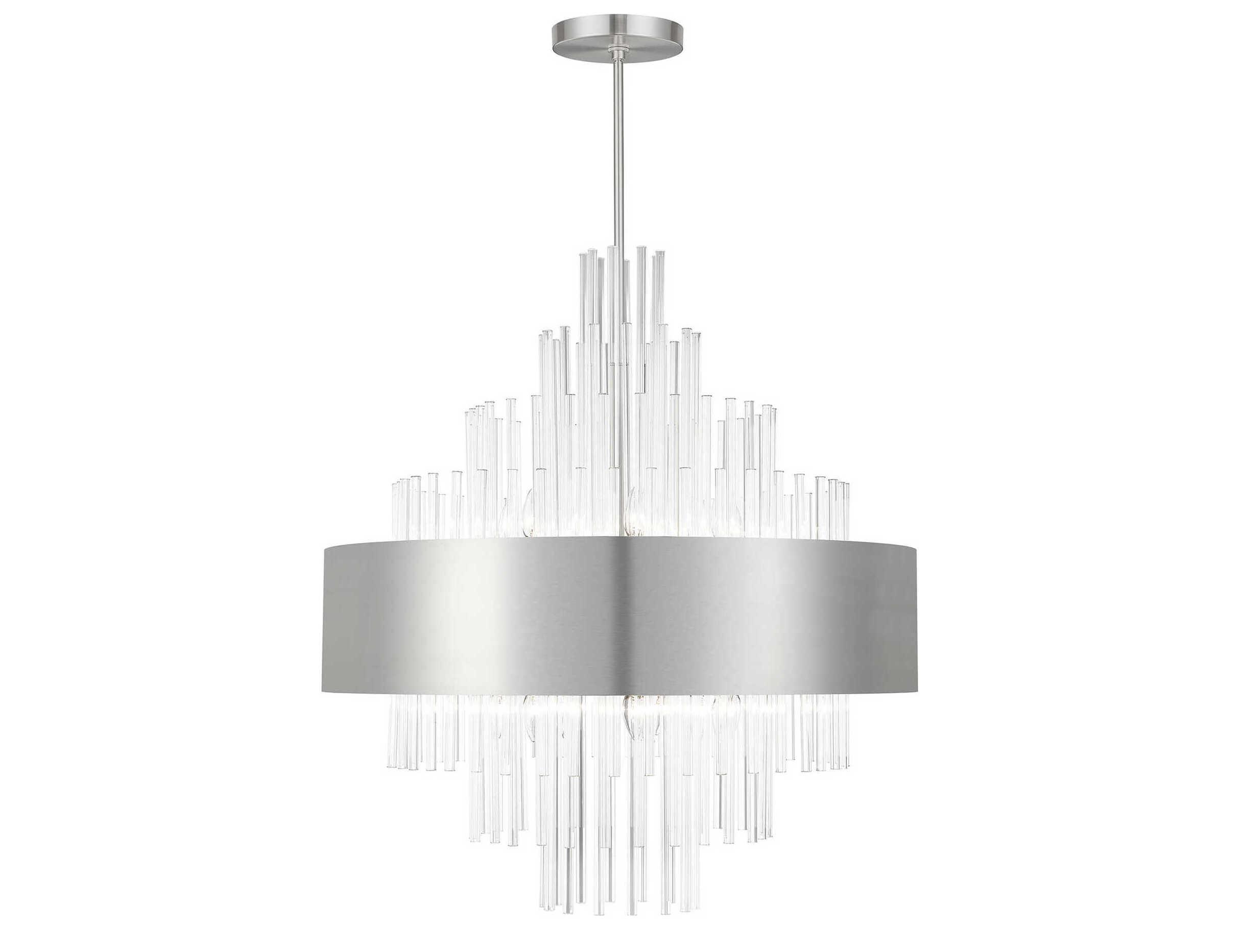 Livex Lighting Orenburg 14-Light Brushed Nickel Crystal Linear Pendant