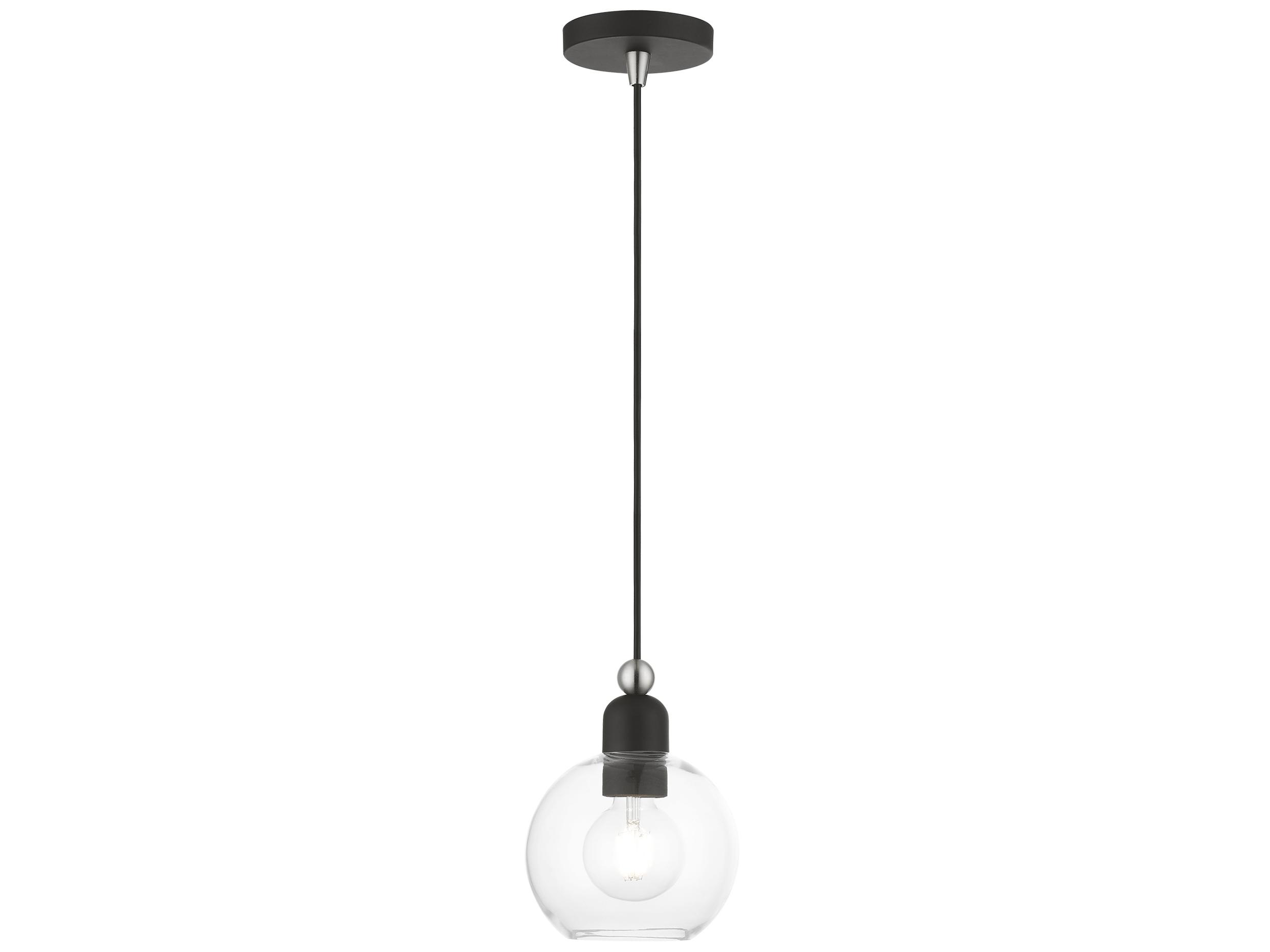 Livex Lighting Downtown 1-Light Black Brushed Nickel Glass Globe Mini Pendant