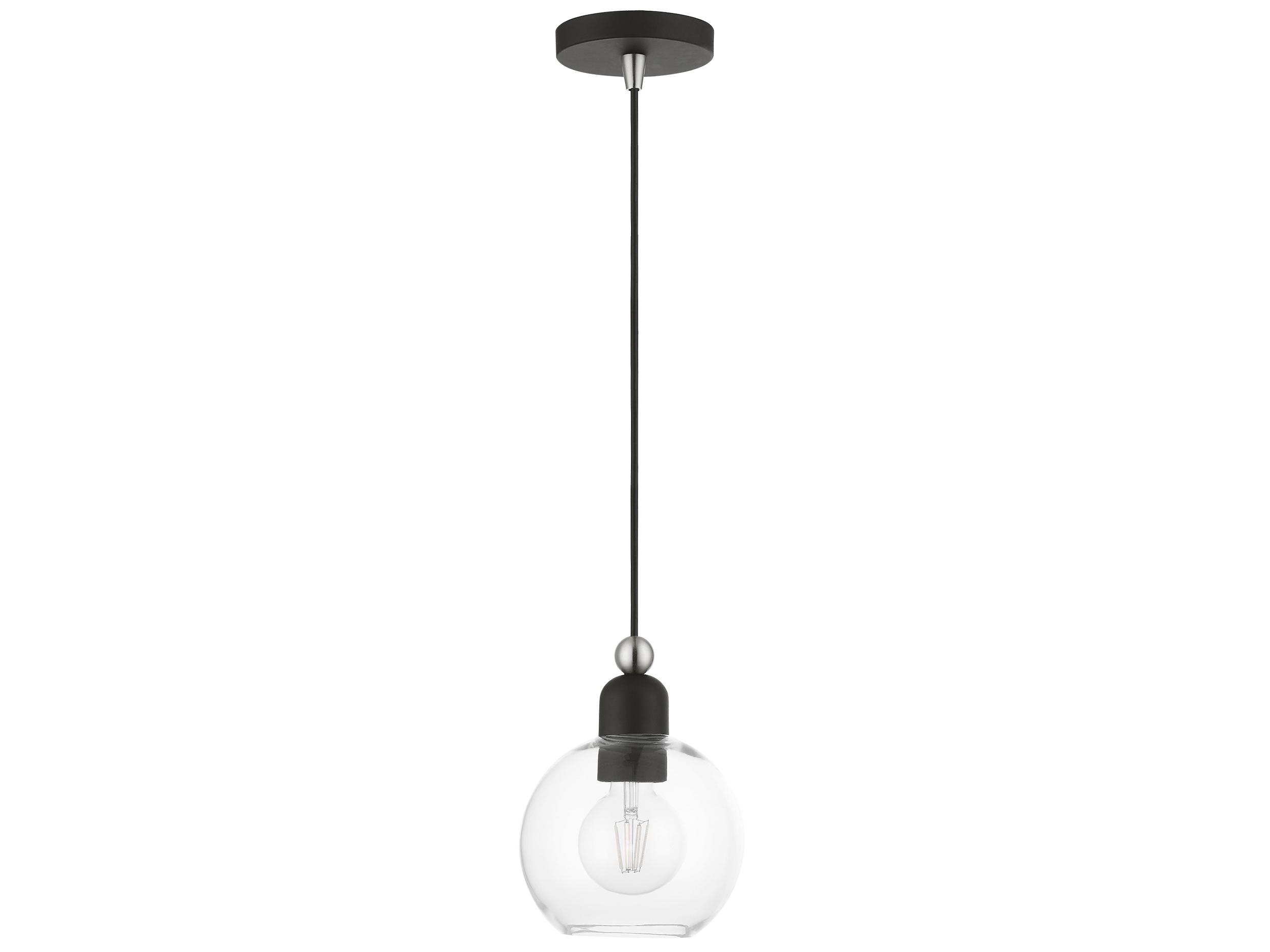 Livex Lighting Downtown 1-Light Black Brushed Nickel Glass Globe Mini Pendant